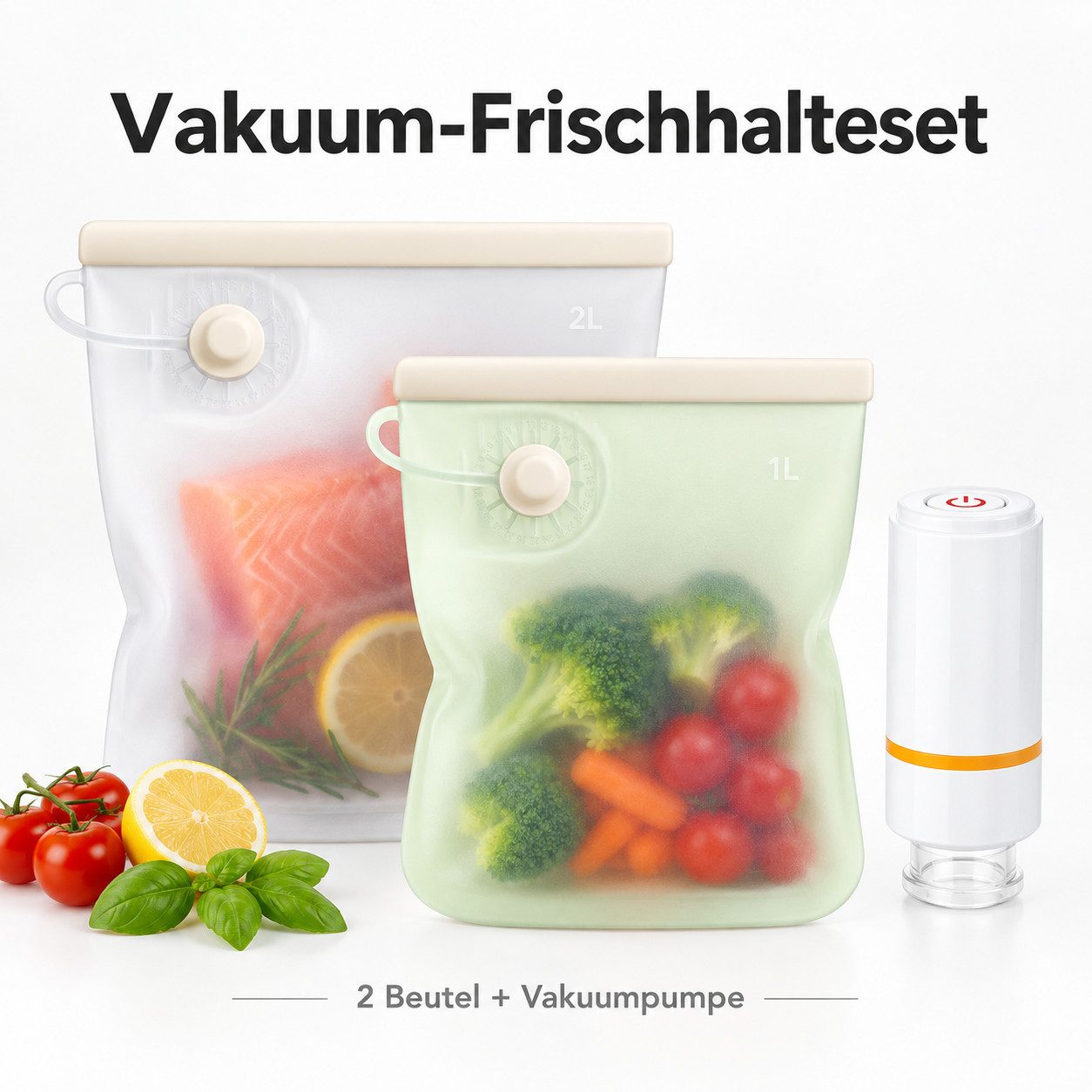 Fyrove Vakuumierer Vakuumbeutel Vorratsbeutel Gemüsebeutel Silikon Vakuumierbeutel, Aufbewahrungsbeutel für Kühlschrank, Meal Prep & Aufbewahrung