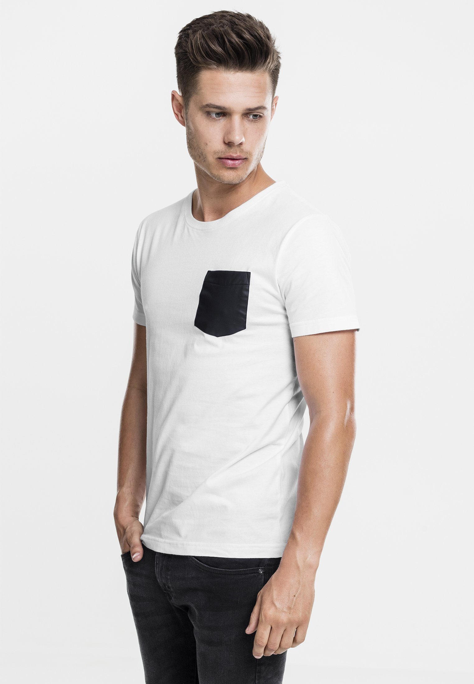 T-Shirt white/black URBAN T-Shirt CLASSICS Tee (1-tlg) Leather Pocket Synthetic