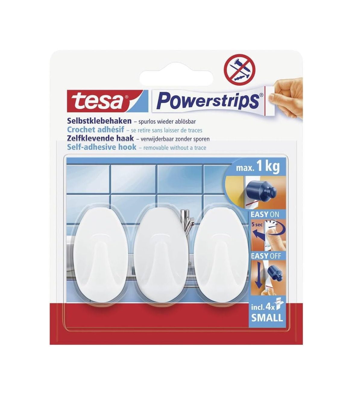 tesa Klebehaken, (3-St), Powerstrips ohne Bohren Wandhaken