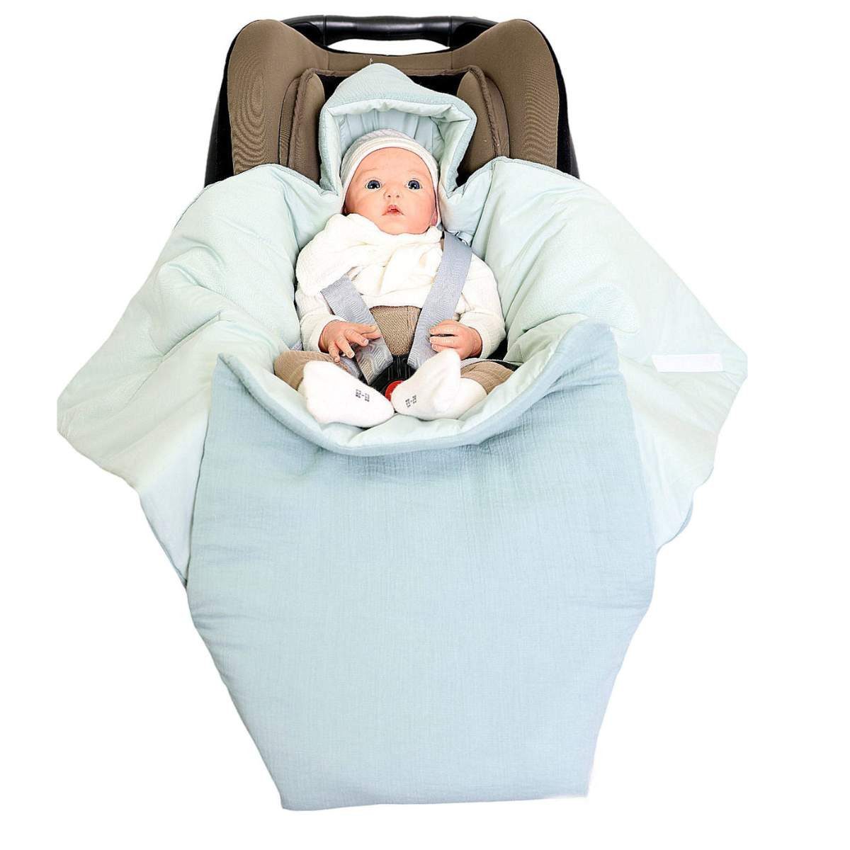 Babydecke Einschlagdecke Musselin graublau/pastellgrün, HOBEA-Germany, 3- günstig online kaufen