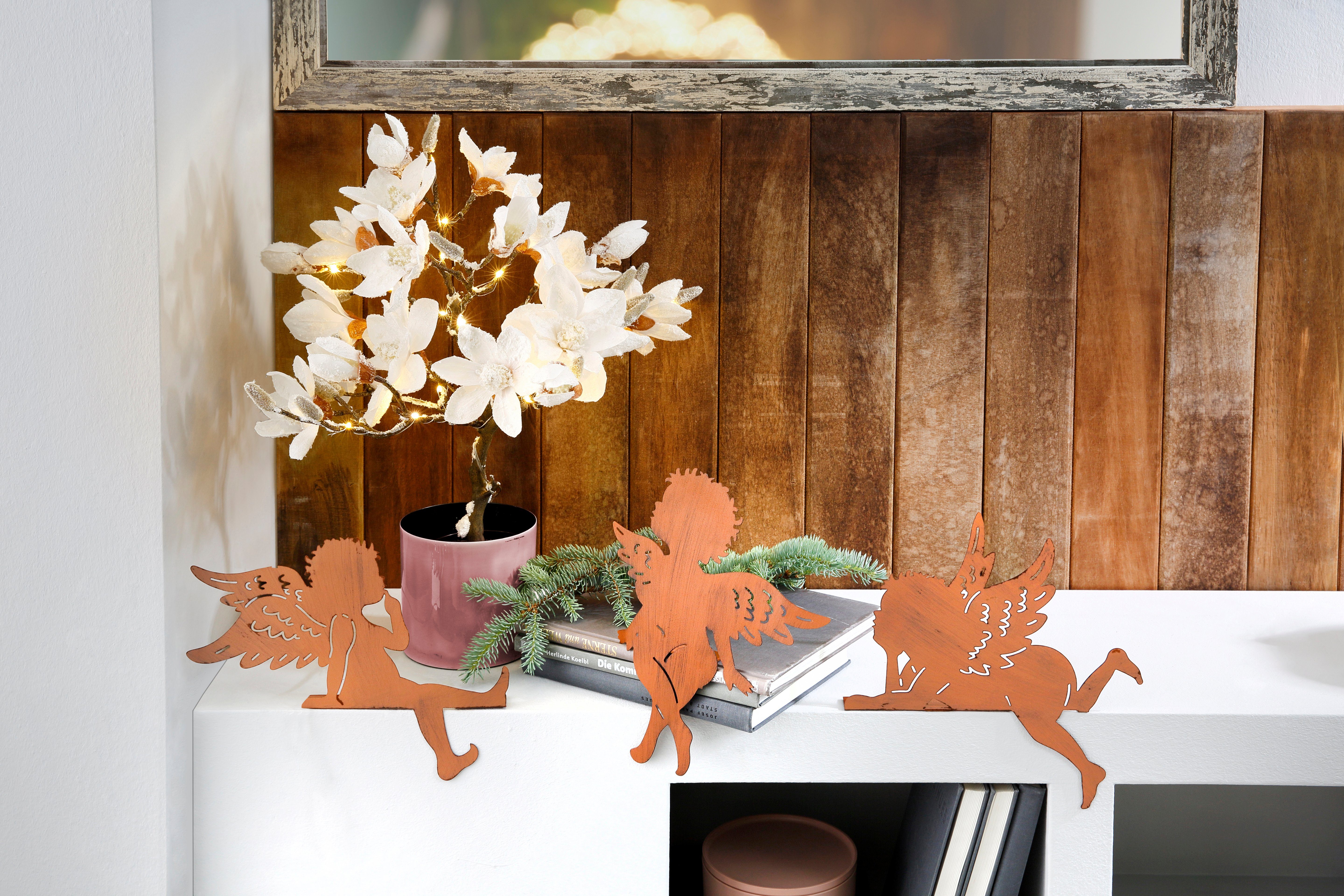 Kunstpflanze Magnolie, Creativ deco, Höhe 58 cm, beschneit, mit 20 LEDs