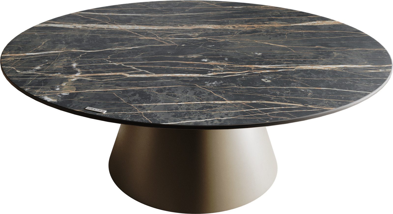 DELIFE Couchtisch Borna, Keramik Laminam®Noir Desir Braun 100x100 cm Gestell Konisch Effektfini