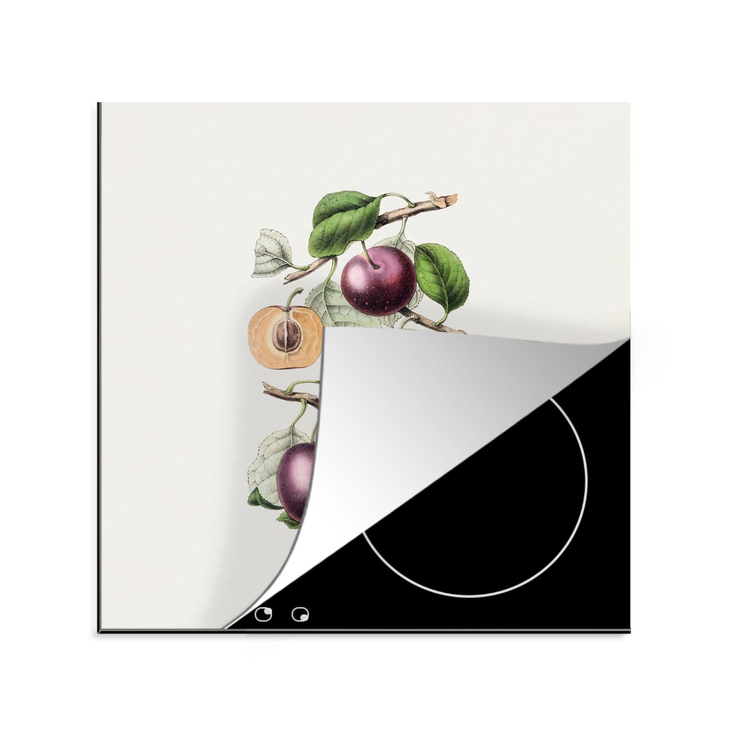 MuchoWow Herdblende-/Abdeckplatte Pfirsich - Obst - Vintage, Vinyl, (1 tlg), 78x78 cm, Ceranfeldabdeckung, Arbeitsplatte für küche