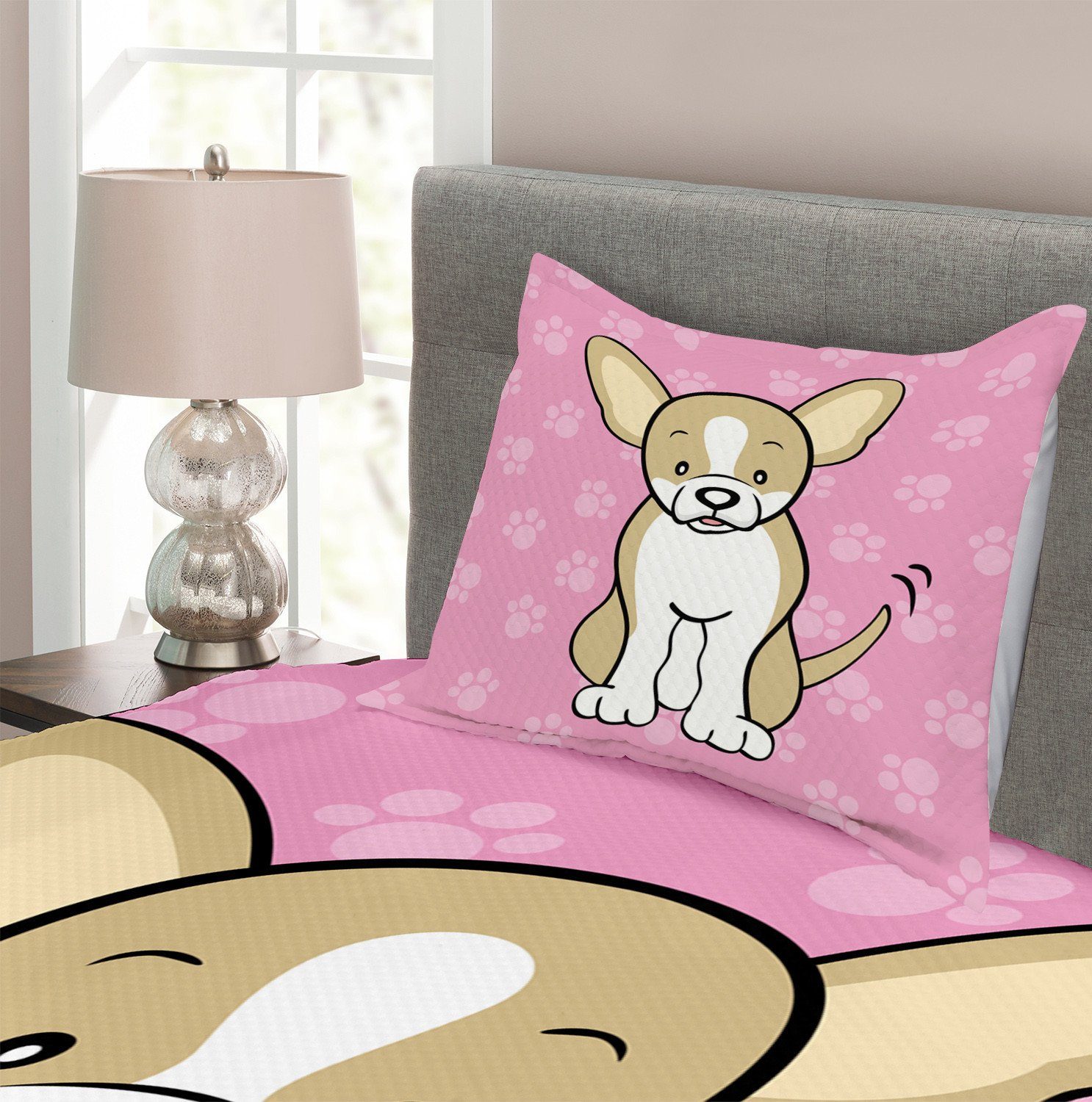Tagesdecke Set Chihuahua Kissenbezügen Cartoon-Hund Abakuhaus, Waschbar, mit