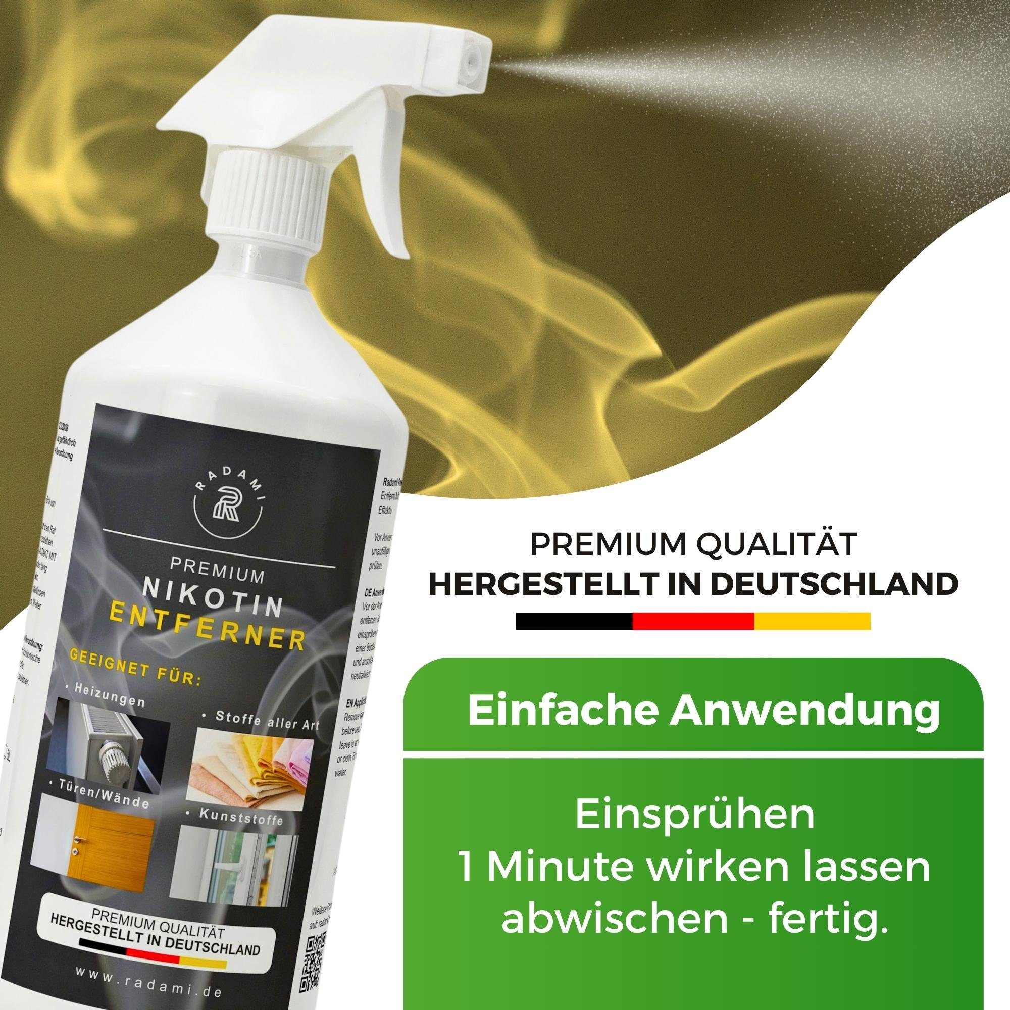 Radami 1L Nikotinentferner Nikotinreiniger kraftvoll Gilb, Nikotin & Geruch Sprühreiniger (1 Liter Nikotinentferner)