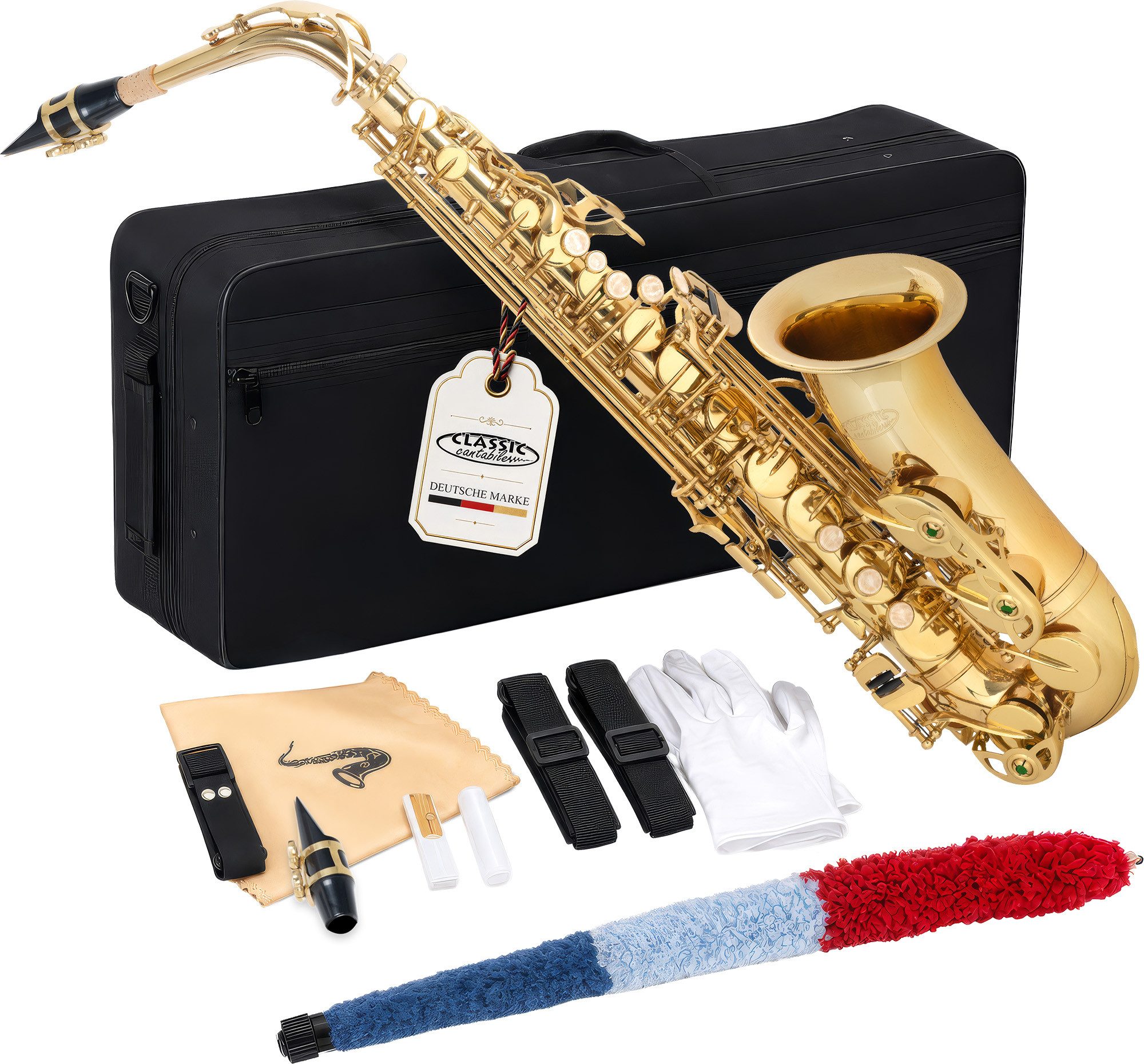Classic Cantabile Saxophon - Alt Saxophon, Alto Sax, 5-St., Set mit Koffer & Zubehör, Altsaxophon mit Hoch-Fis-Klappen