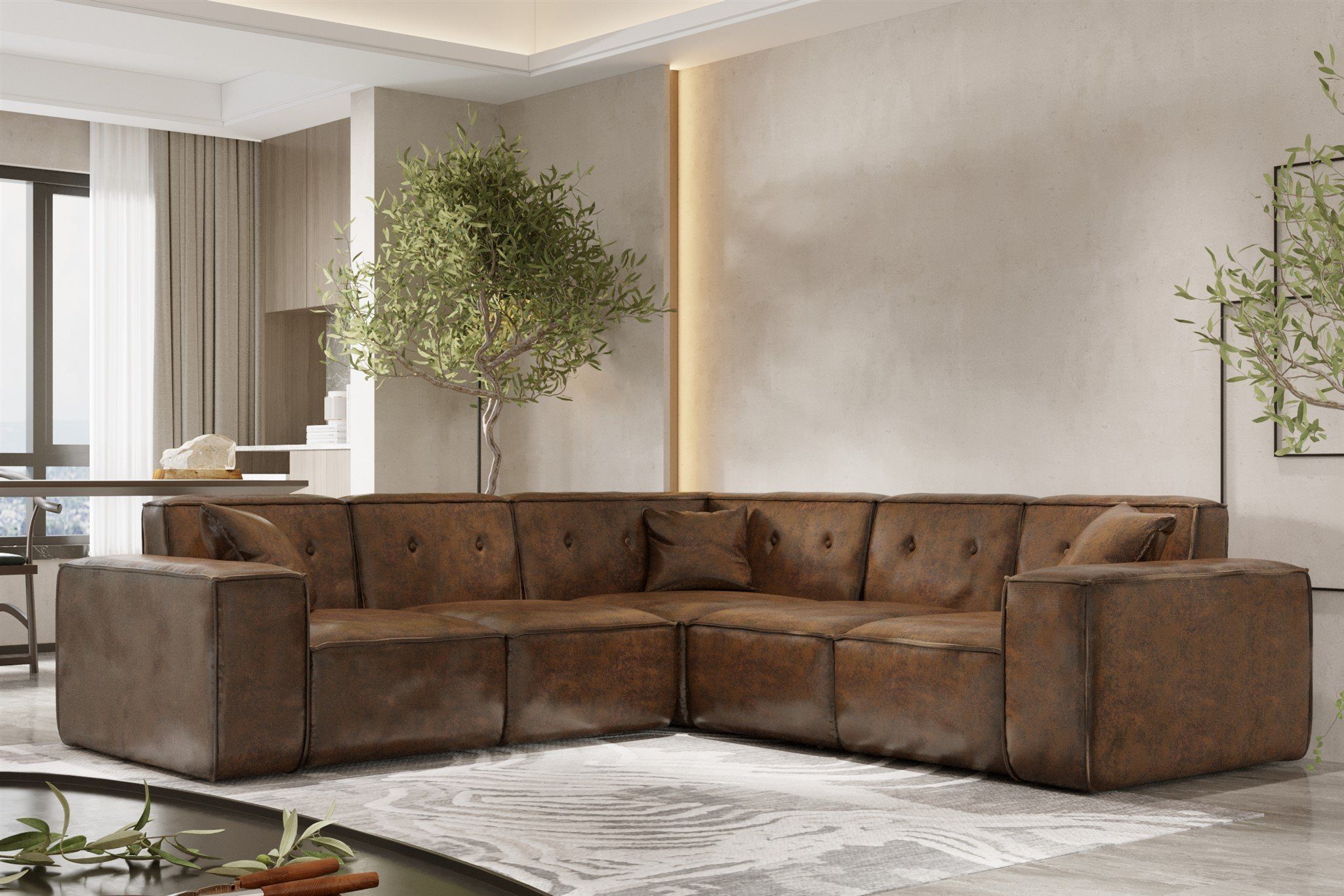 Fun Möbel Ecksofa Designersofa CESINA Vintage Look Seite Universal, inkl. 3 Zierkissen, Rundumbezug