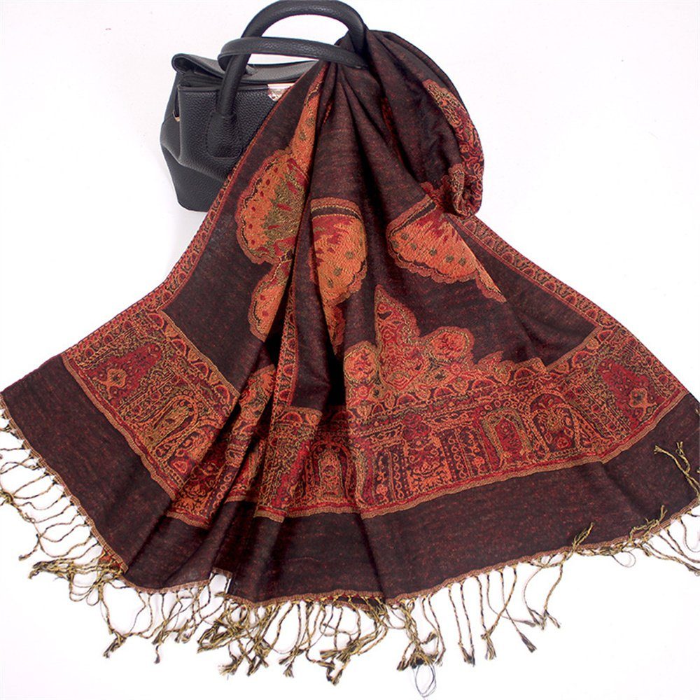Baumwolle ethnischen Damenschal, Fransen BEüACC quadratischen Modeschal Schal
