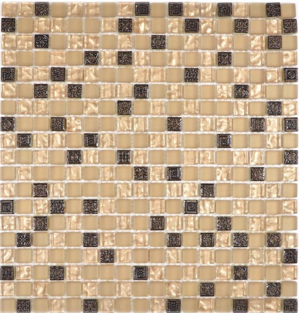 Mosani Mosaikfliesen 10 glänzend / beige Resin Glasmosaik Mosaik Matten