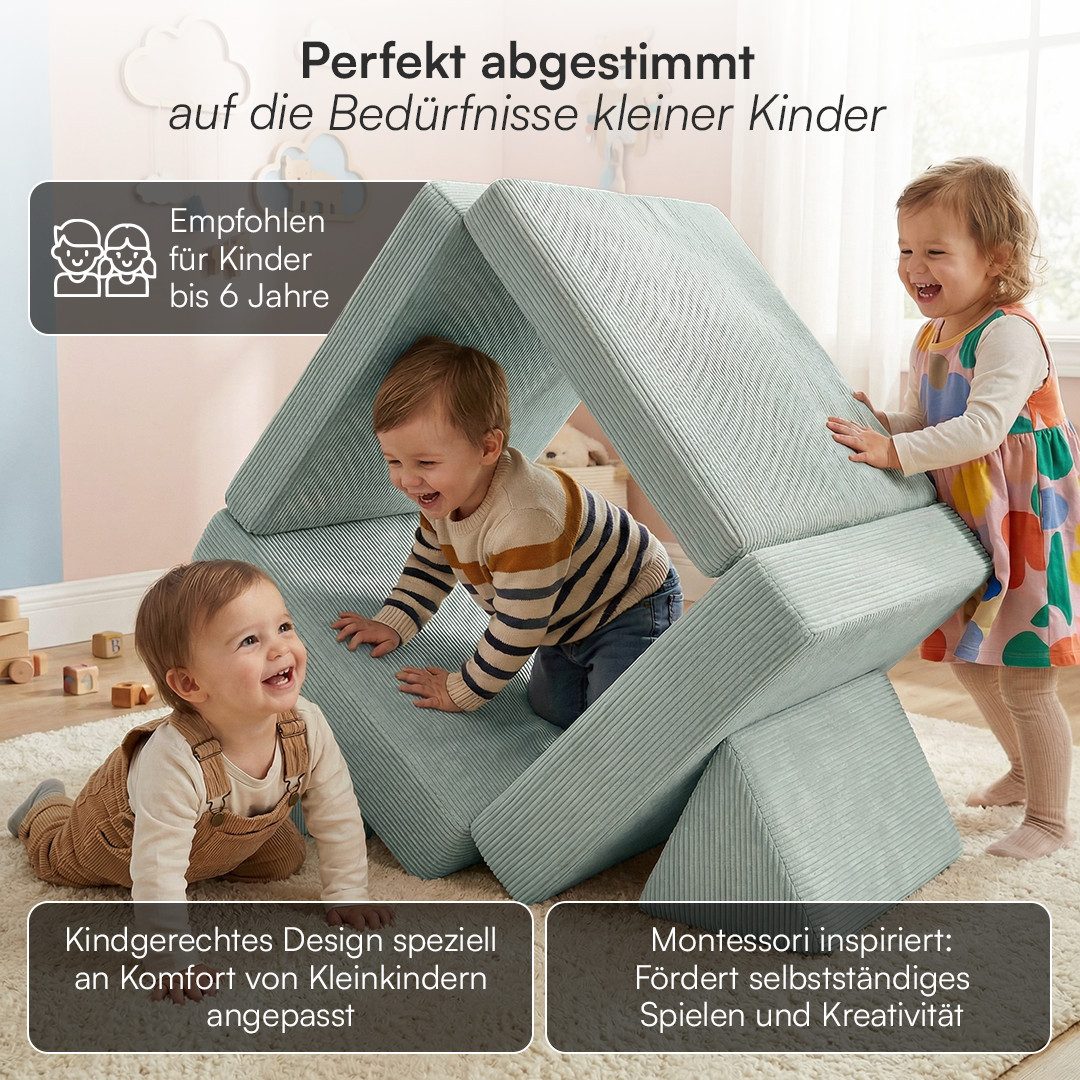 Bellabino Kindersofa Nile aus Schaumstoff Teilen, modulare Kinderspielcouch aus Cord, Türkis, Mini-Variante für Kleinkinder, Cordbezug abnehmbar & waschbar, 130 – Bild 5 von 5