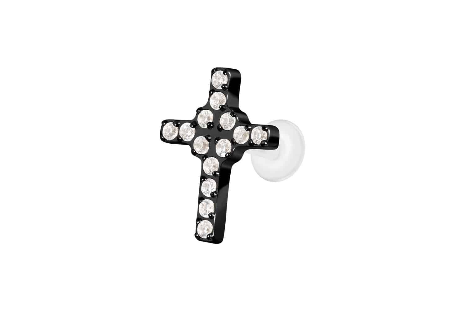 Piercing-Set PTFE Labret mit Innengewinde + Titan-Aufsatz KRISTALLKREUZ