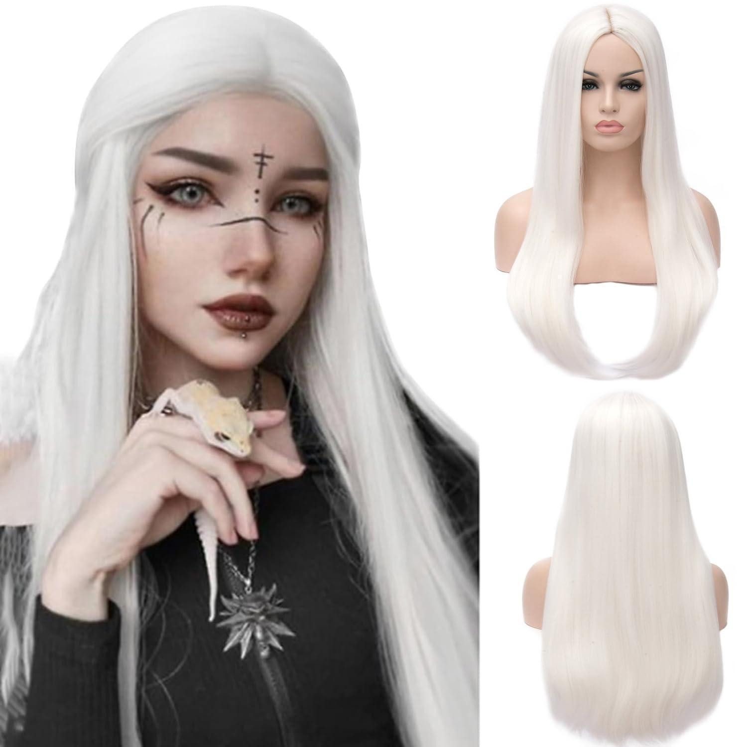 LuxusKollektion Kunsthaarperücke Perücke Damen weiß lang synthetisch Cosplay 24 Zoll Glattes Haar-weiß