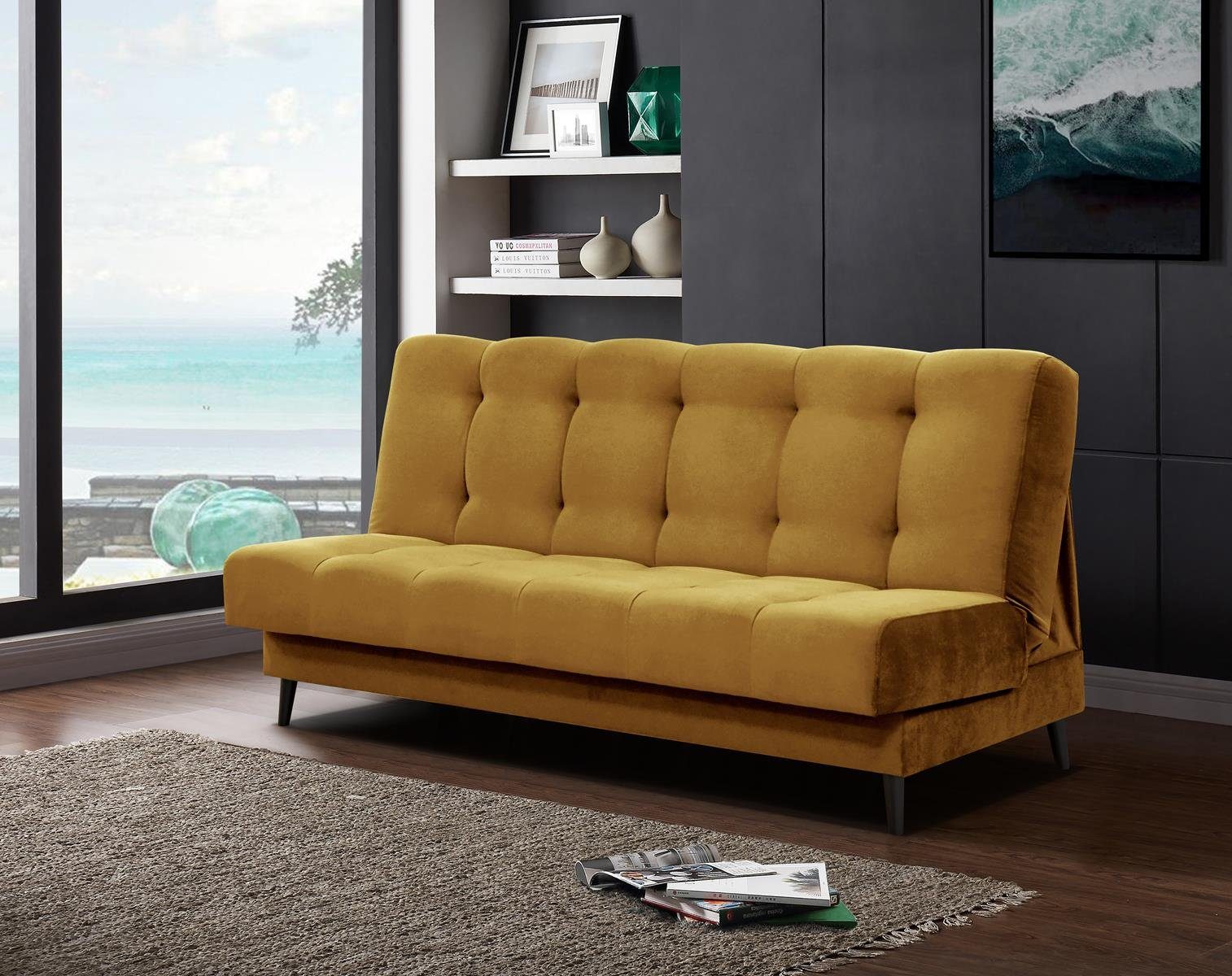 Beautysofa Schlafsofa Nancy, Velours-Bezgu Schlaffunktion, (kronos Stil und 04) Sofa Polstersofa, Marine mit im Skandinavisches Bettkasten