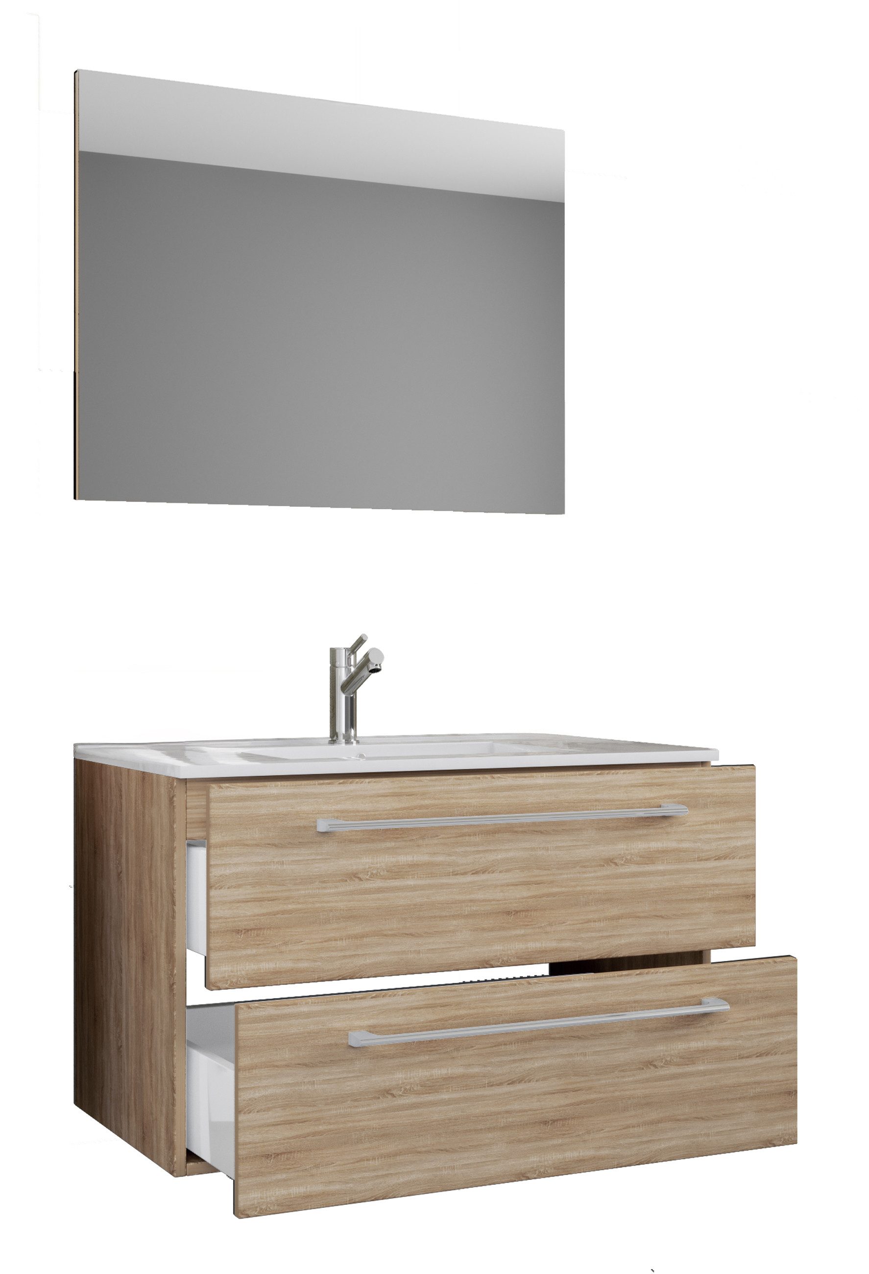 VCM Waschtisch 3 teilig Badmöbel-Set Waschplatz Badinos (Set, 3-St., 1x Unterschrank 1x Waschbecken 1x Spiegel)