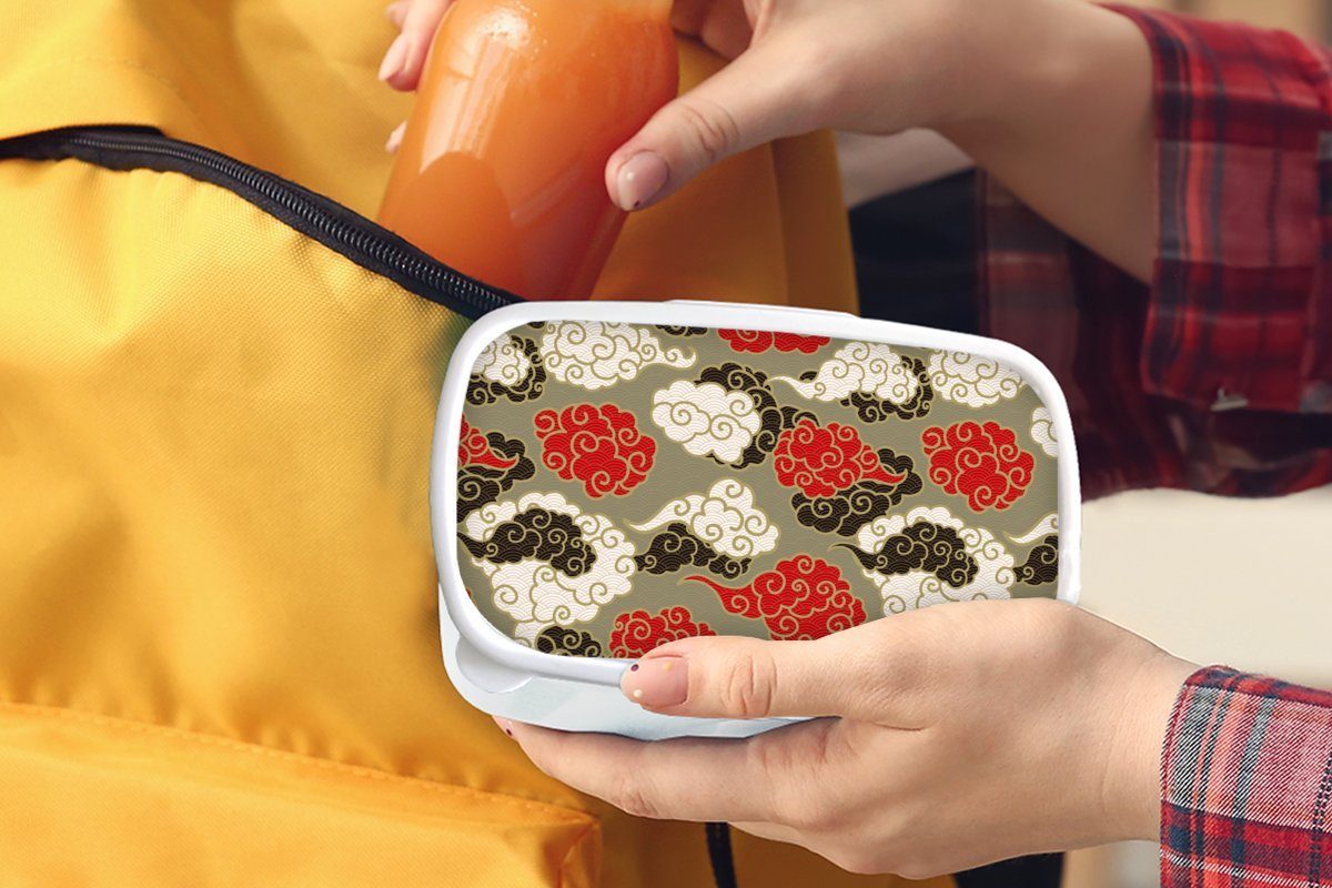 MuchoWow Lunchbox Brotbox Brotdose, für (2-tlg), - Mädchen Erwachsene, Kunststoff, - Japan, Wolken Asien Kinder - und für weiß Muster Jungs und