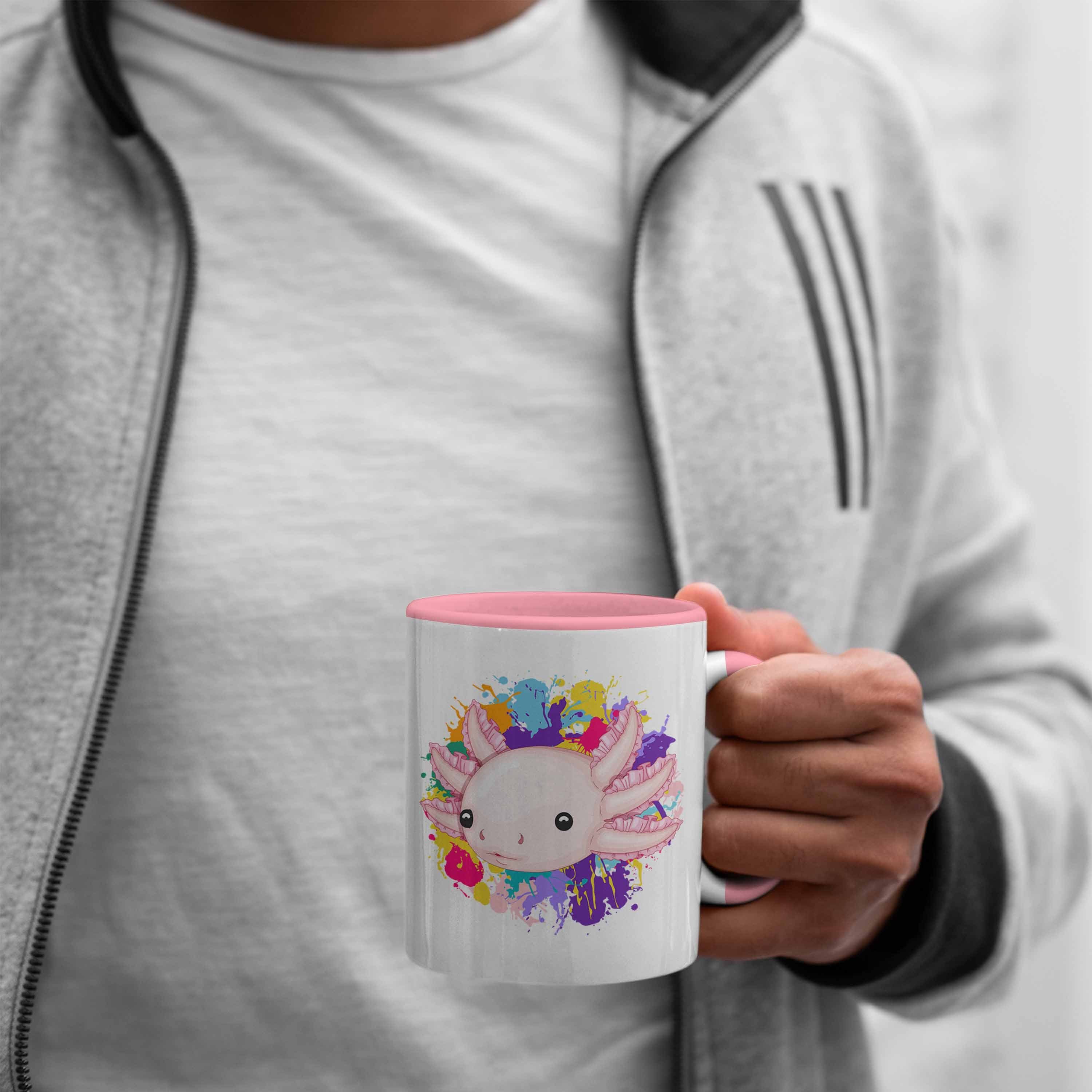 Trendation Tasse Axolotl Schwanz-Lur Tasse Geschenkidee für Rosa Schwanzlurch Gamer Geschenk