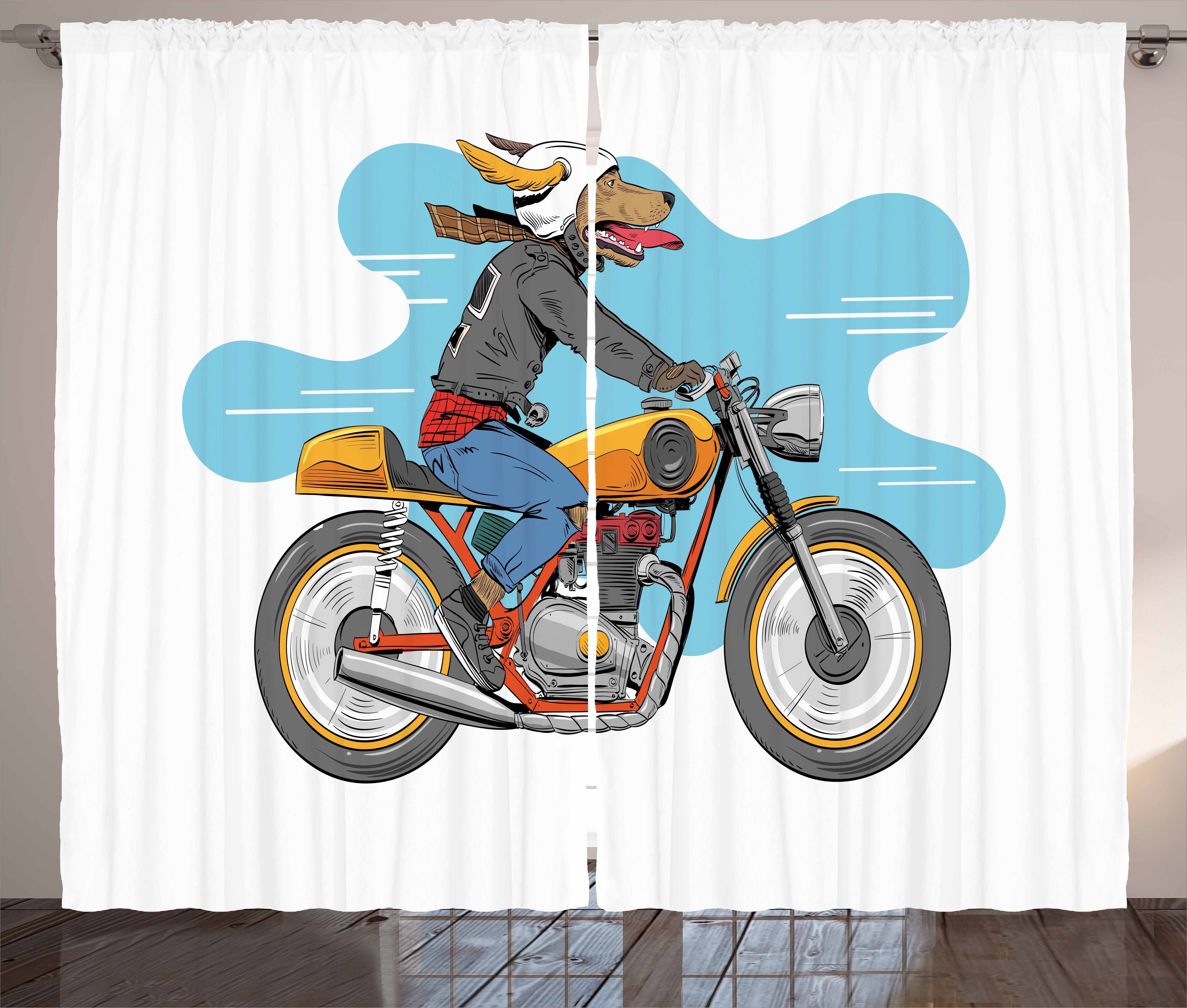 Gardine Schlafzimmer Schlaufen Haken, Cartoon-Spaß-Hun mit und Vorhang Abakuhaus, Motorrad Kräuselband
