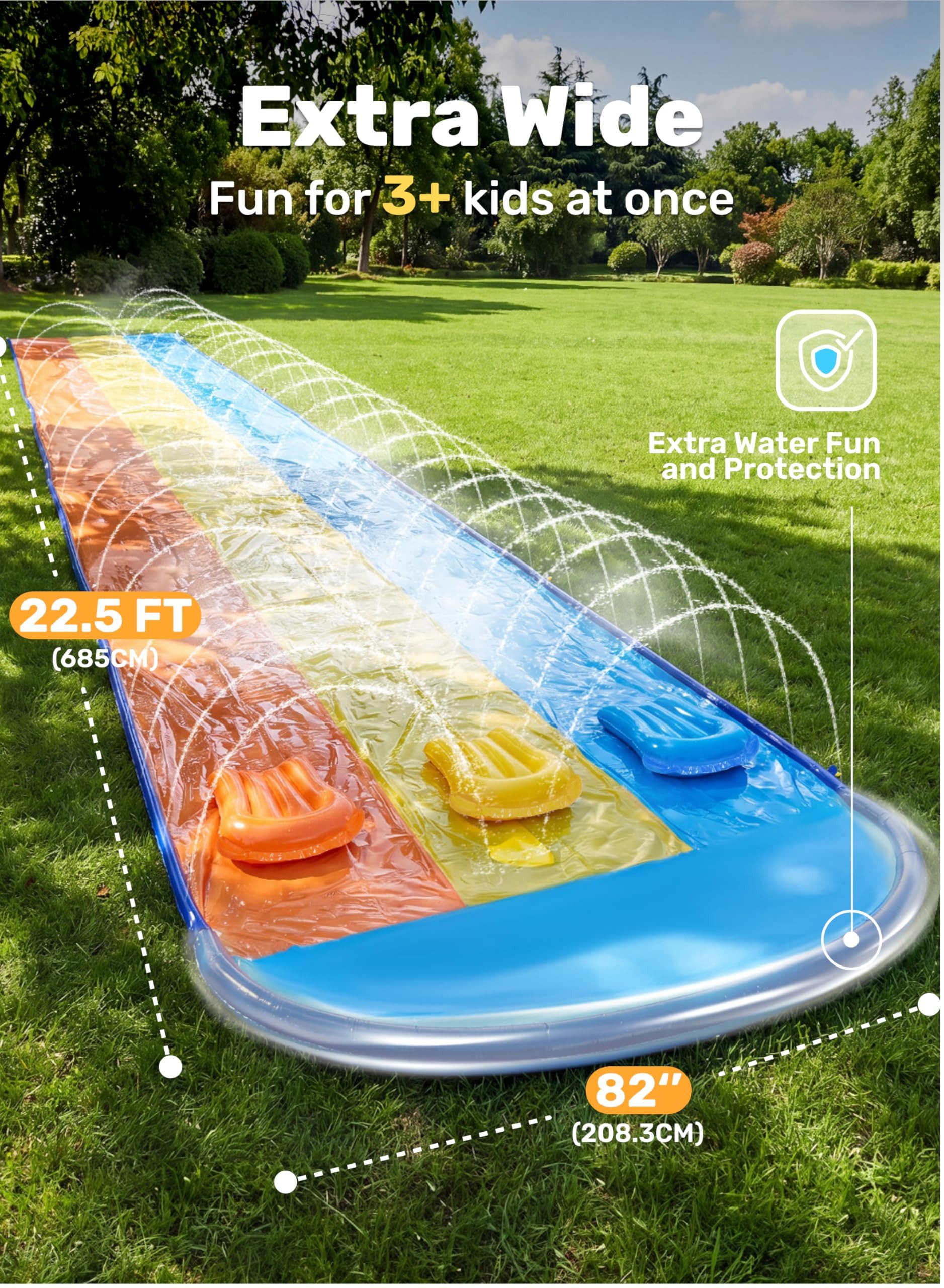 sloosh Wasserrutsche SLOOSH 22,5ft/685,8cm Dreispurige Wasserrutsche mit 3 Bodyboards