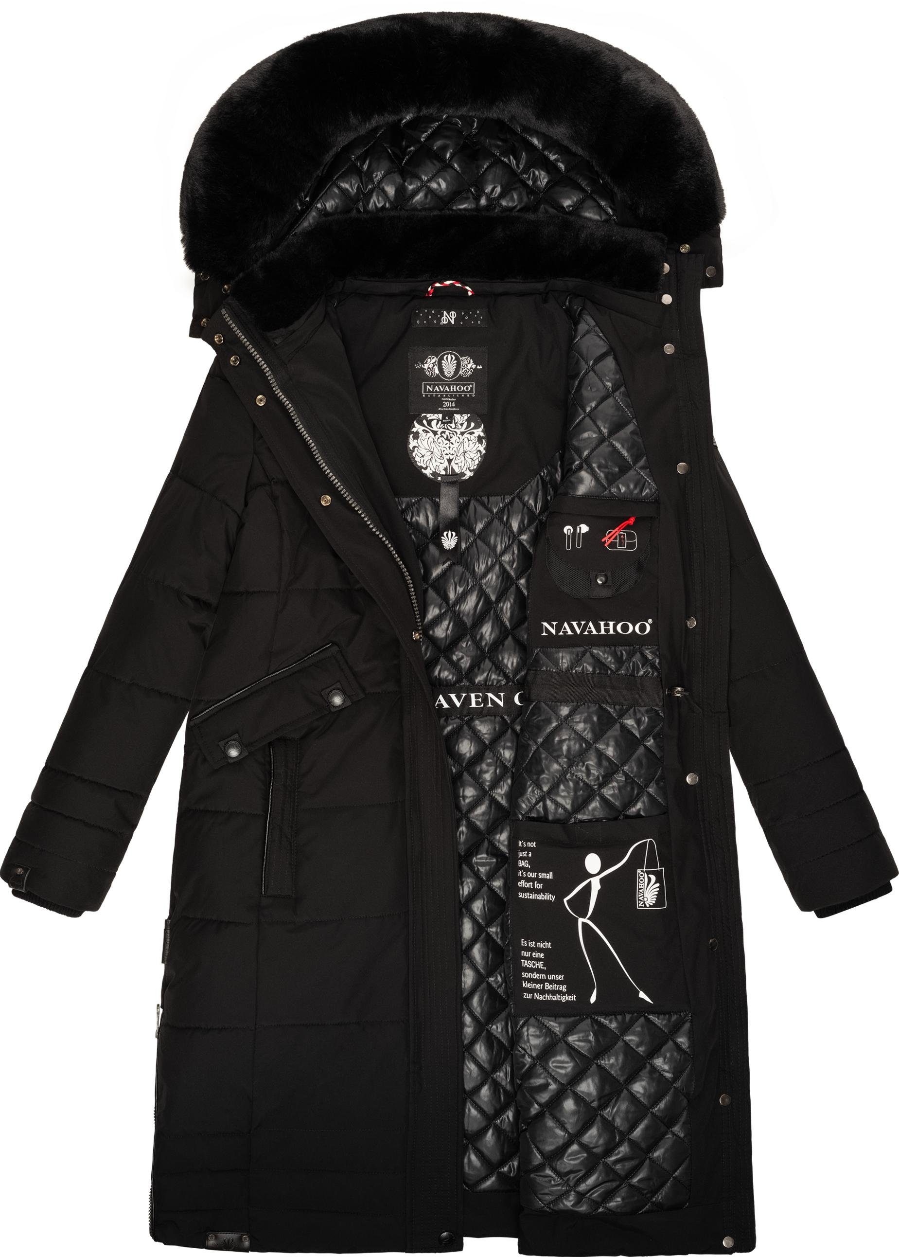 Navahoo Wintermantel Fahmiyaa Edler Steppmantel mit weicher Kunstfellkapuze