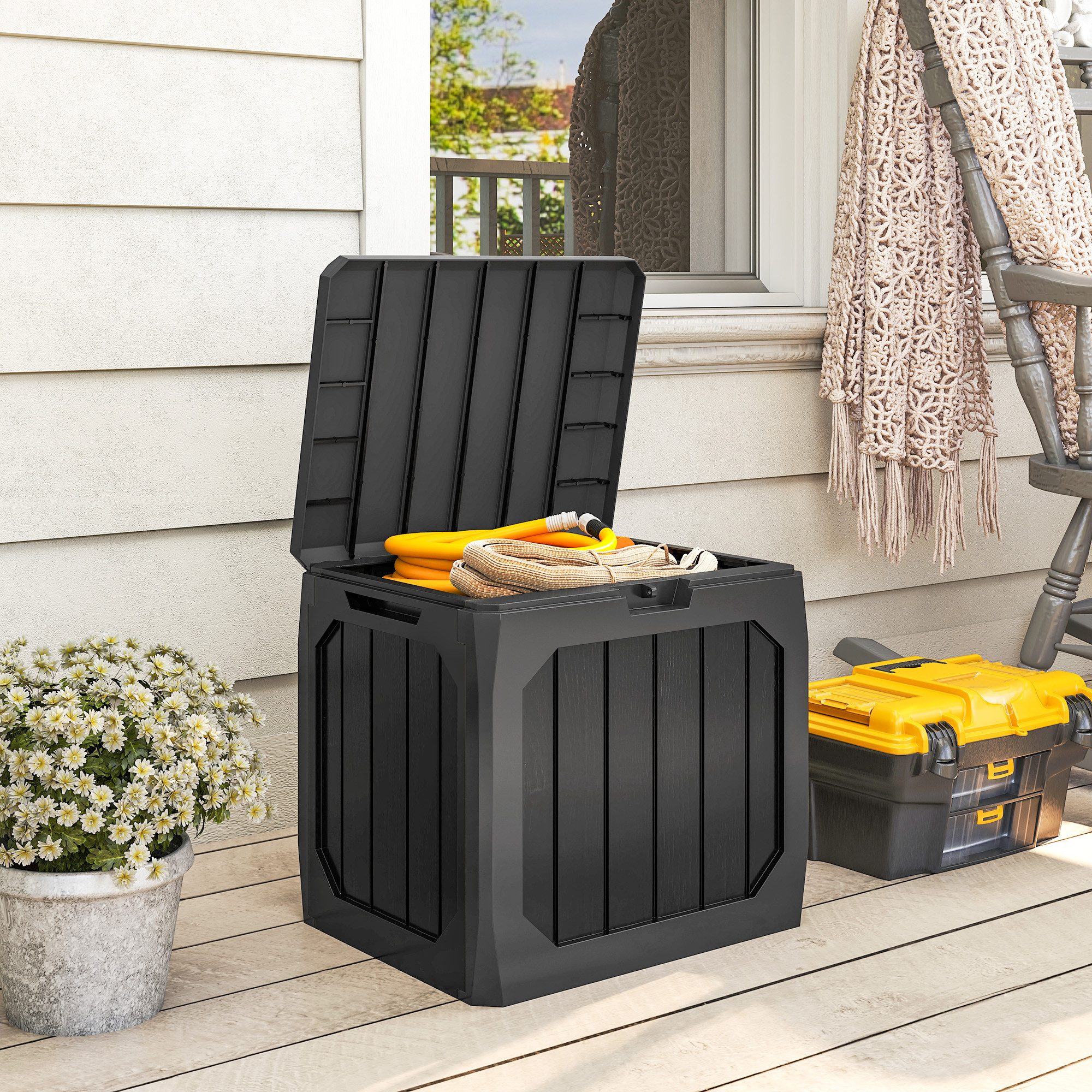 Outsunny Gartenbox 121 Liter aus Kunststoff Wasserdicht Aufbewahrungsbox (Kissenbox, 1 St., Auflagenbox), für Balkon Terrasse