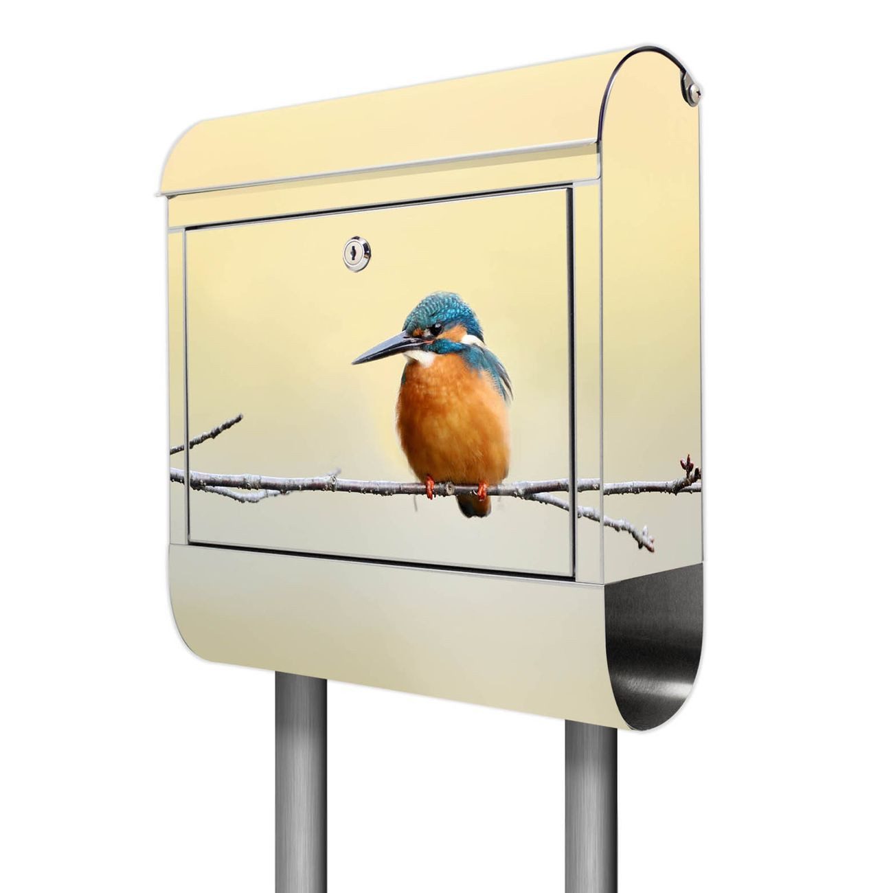 banjado Standbriefkasten Edelstahl Pause (Standbriefkasten Pause, mit Zeitungsfach), 126 x 53 x 17cm