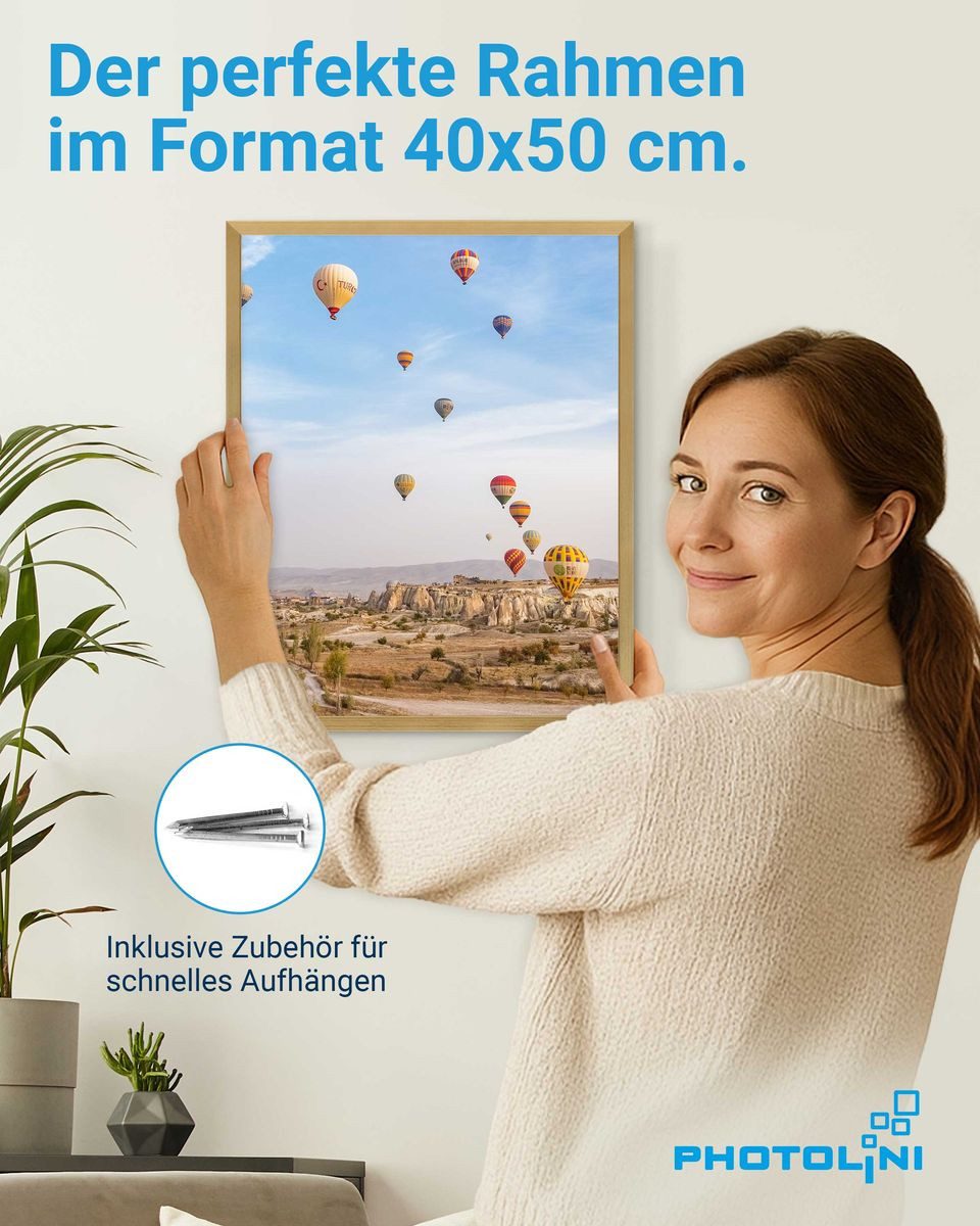 PHOTOLINI Bilderrahmen modern mit bruchsicherem Acrylglas, Holz MDF für Fotos & Poster, für 1 Bilder (1 Einzelrahmen), Posterrahmen 40x50 cm zum Aufhängen – Bild 2 von 5