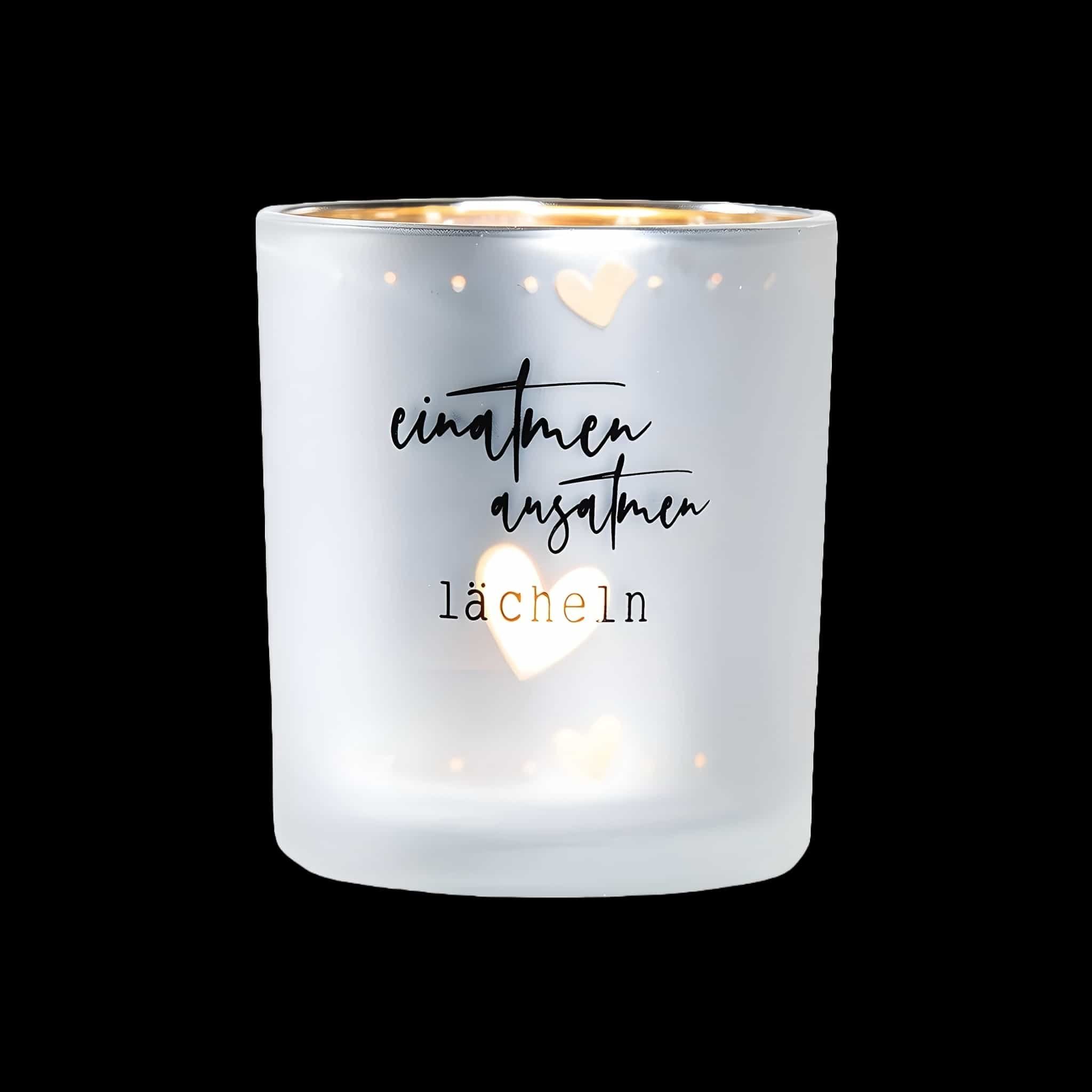 GILDE Teelichthalter Glas Windlicht einatmen/ausatmen/lächeln (Einzelartike günstig online kaufen