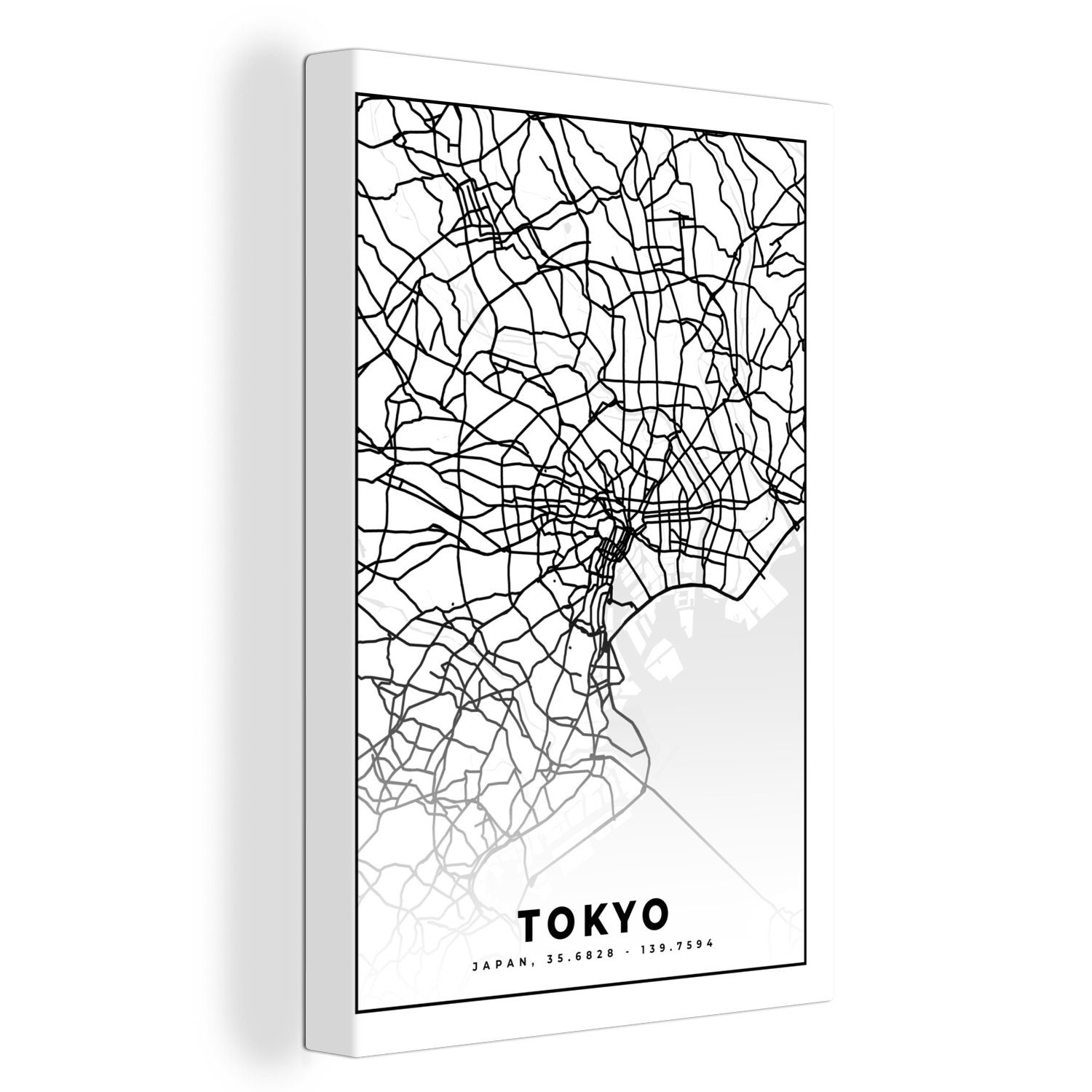 OneMillionCanvasses® Leinwandbild Tokio - Stadtplan - Schwarz und weiß - Karte, (1 St), Leinwandbild fertig bespannt inkl. Zackenaufhänger, Gemälde, 20x30 cm