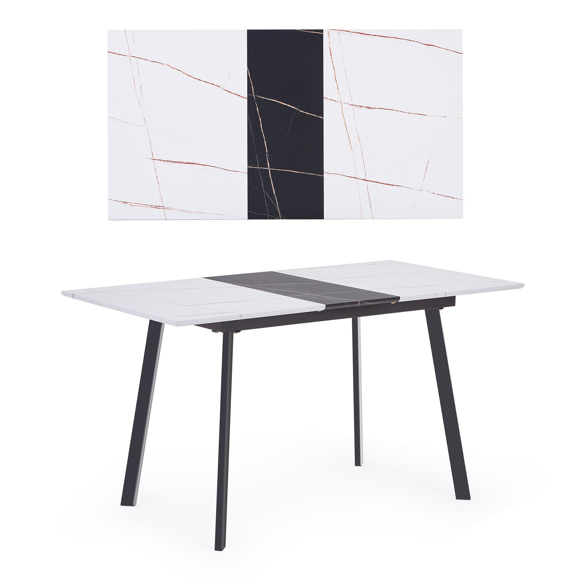 Esszimmertisch mit Arbeitstisch Metallbeine, Merax ausziehbar 110-140cm Schwarz Esstisch,
