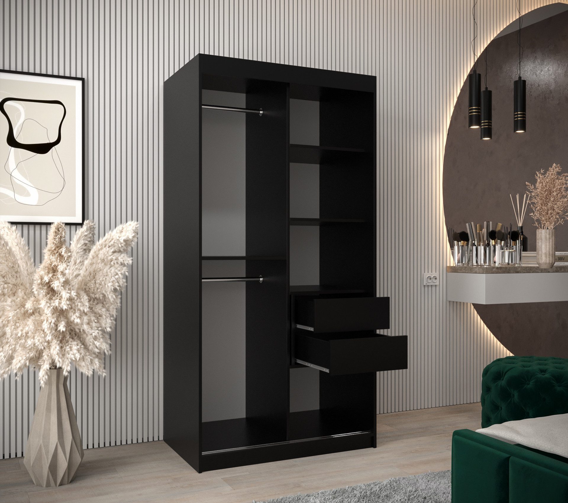 MOEBLO Schiebetürenschrank TORM (mit/ ohne Schubladen, Schwebetürenschrank Schrank Garderobe Schiebtüren Schlafzimmer Wohnzimmerschrank) (BxHxT):100/120/150/180 – Bild 3 von 5