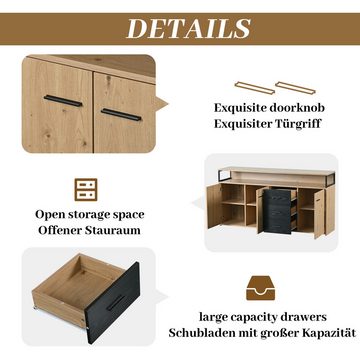 MODFU Sideboard Kommode Küchenschrank, Mehrzweckschrank (mit drei Türen und drei Schubladen, Aufbewahrungsschrank Highboard mit Metallgriffe), 150*35*75.9cm
