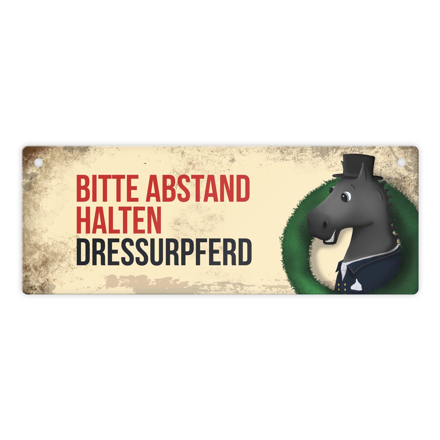 Metallschild Metallschild mit schwarzem Dressurpferd Motiv und Spruch: Bitte