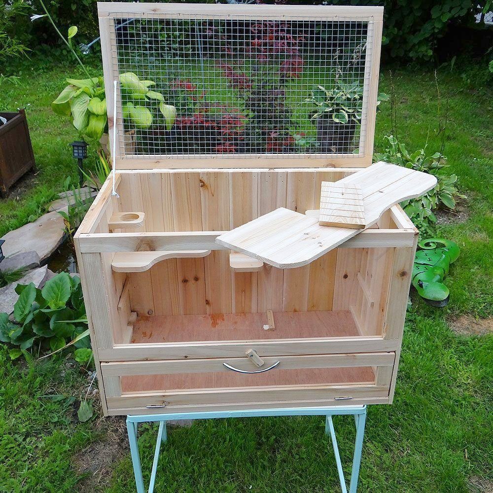 Melko Kleintierkäfig Kleintiergehege Kleintierkäfig Stall Holz Freilauf Nagerstall, 5 Etagen