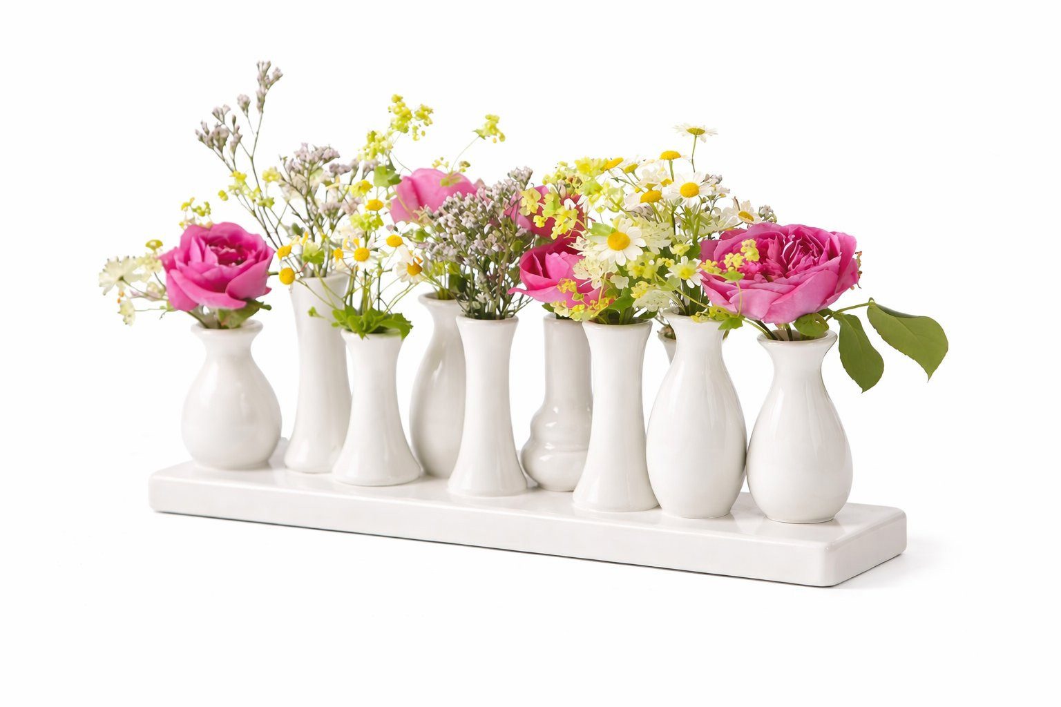 WestCraft Dekovase Handgefertigte dänische kleine Keramik Deko Blumenvasen Set 10 Vasen (1 St), & weiß, dekorative Keramikvasen auf festem Sockel, hübsche Mini Vase