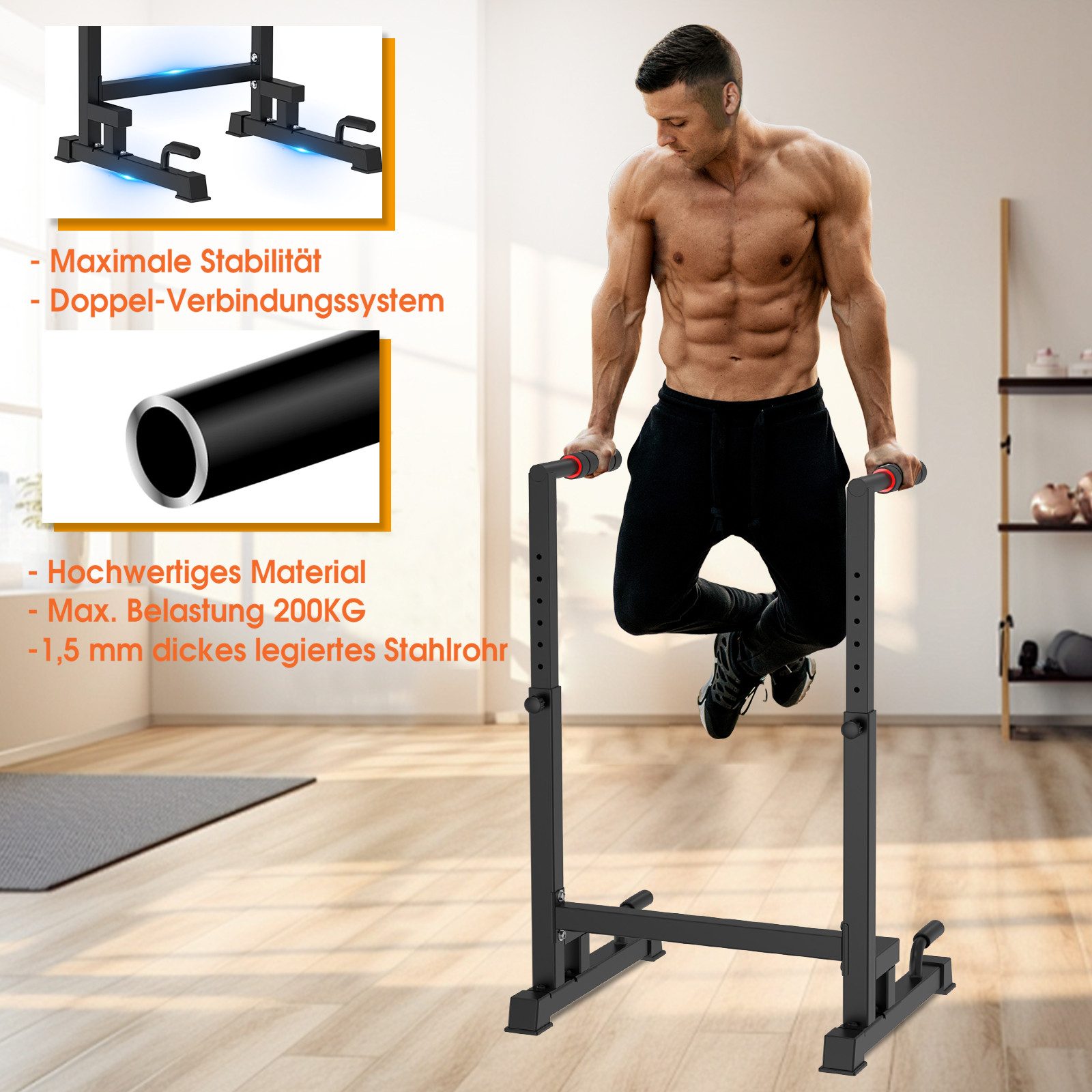 DH FitLife Liegestützgriffe Dip Barren Bars, Dipständer, Dip Station, Dip Stange (Kraftstation Fitnessgerät für Zuhause, Parallettes Calisthenics Training Equipment), Krafttraining 100-130 cm 9-fach verstellbar