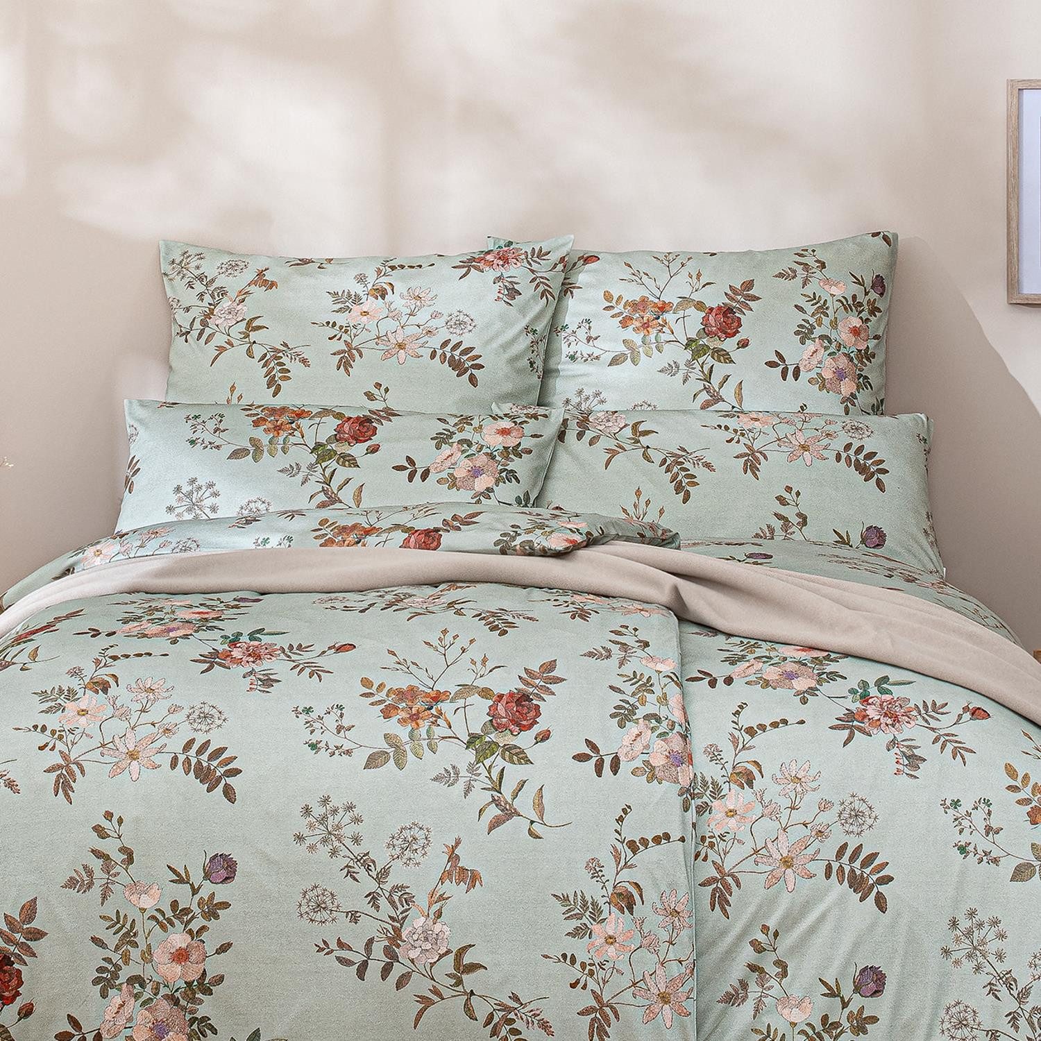 Estella Bettwäsche Estella Interlock Jersey Bettwäsche Perla 6913-532 Blumen Mint 135x200, 2 teilig