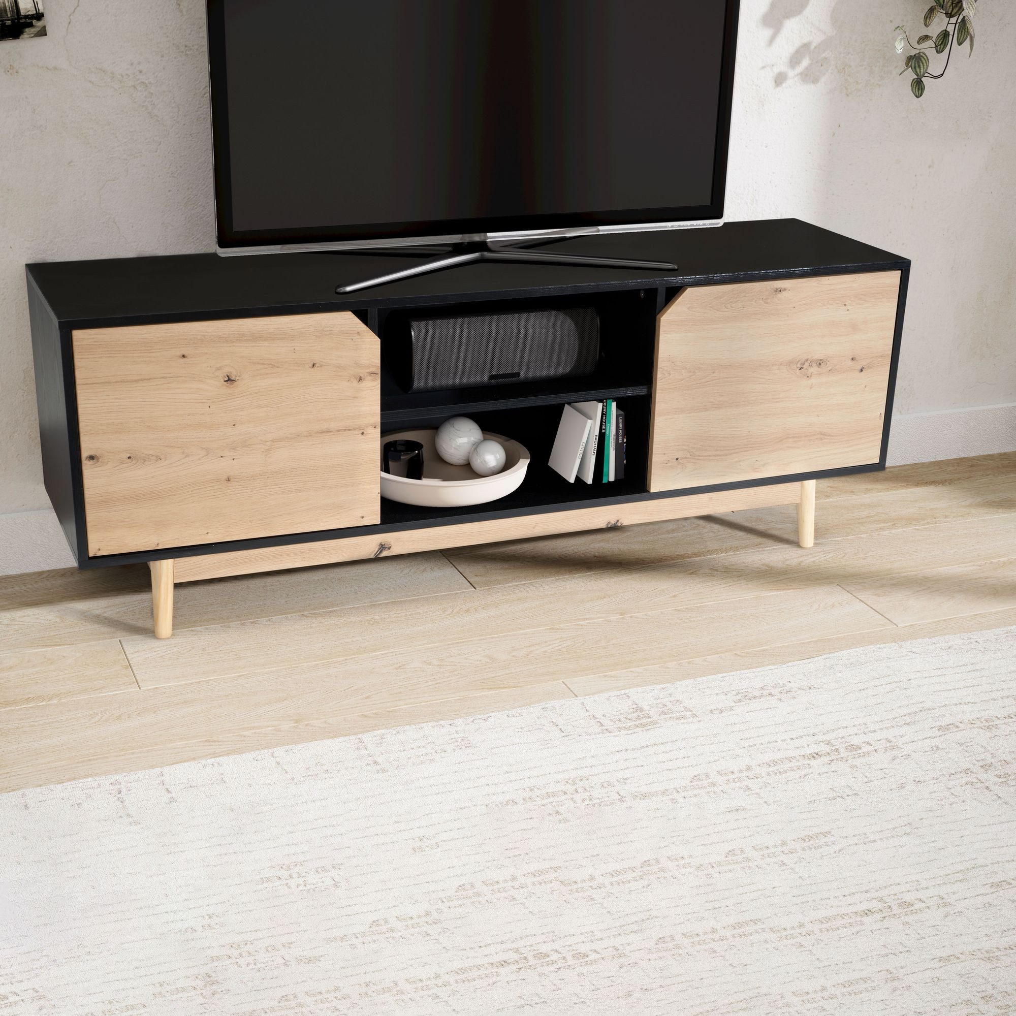FINEBUY Lowboard FB100037 (Schwarz Eiche-Dekor, 150x55x40 günstig online kaufen