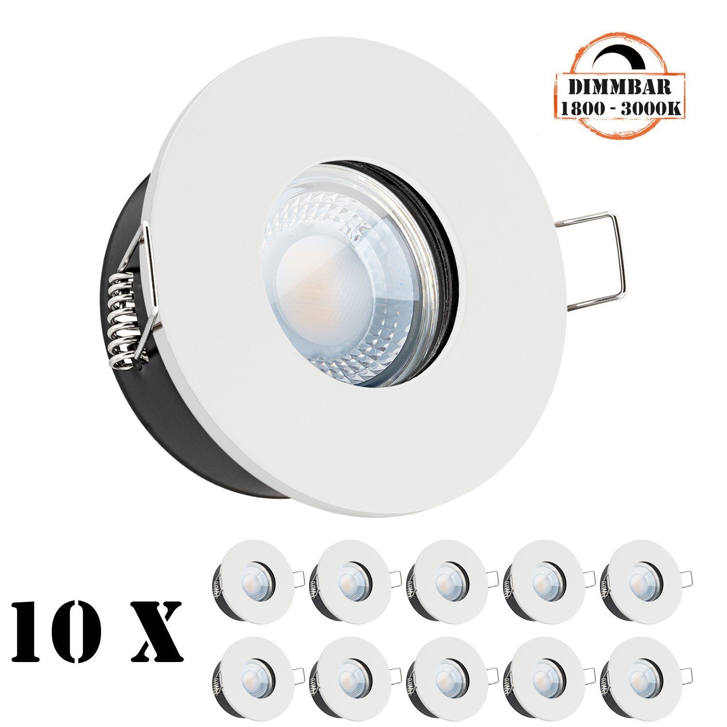 LEDANDO LED Einbaustrahler 10er IP65 LED Einbaustrahler Set extra flach in weiß mit 5W LED von LE