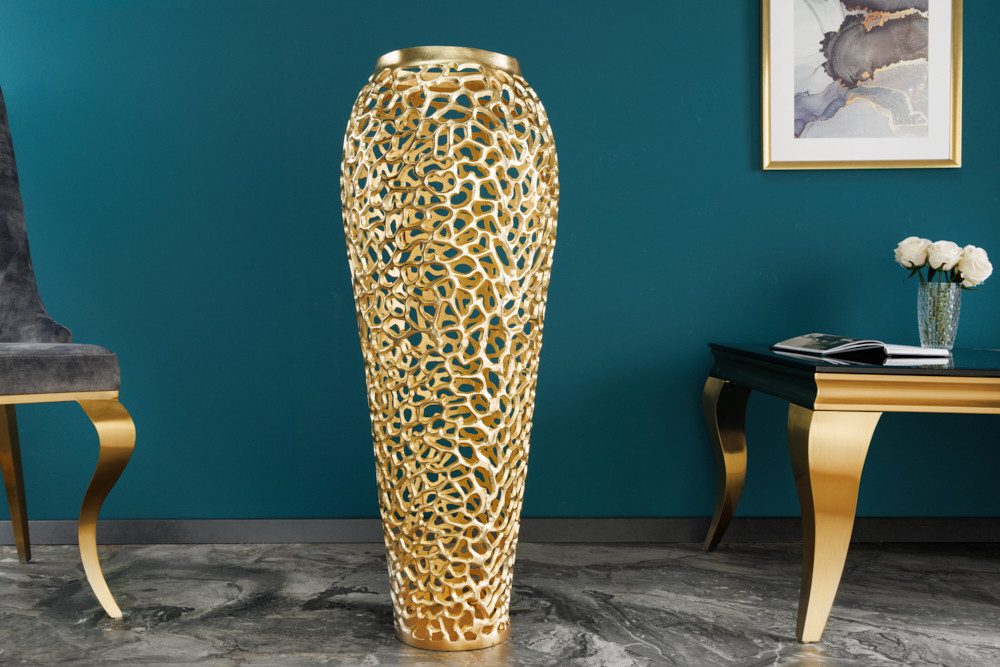 riess-ambiente Bodenvase ABSTRACT LEAF 90cm gold (Einzelartikel, 1 St), Wohnzimmer · Handmade · Metall · Gold-Design · XXL Deko · Schlafzimmer