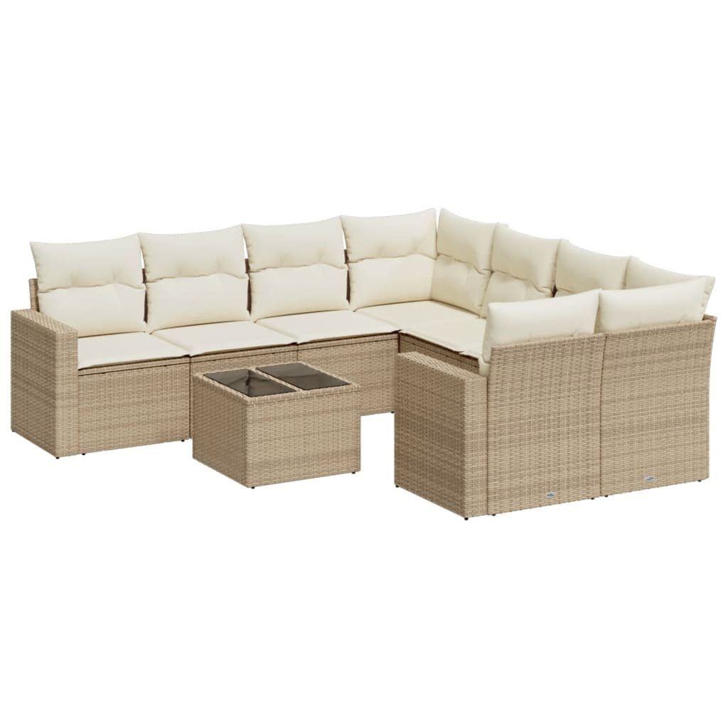 vidaXL Gartenlounge-Set 9-tlg. Garten-Sofagarnitur mit Kissen Beige Poly Rattan, (1-tlg)