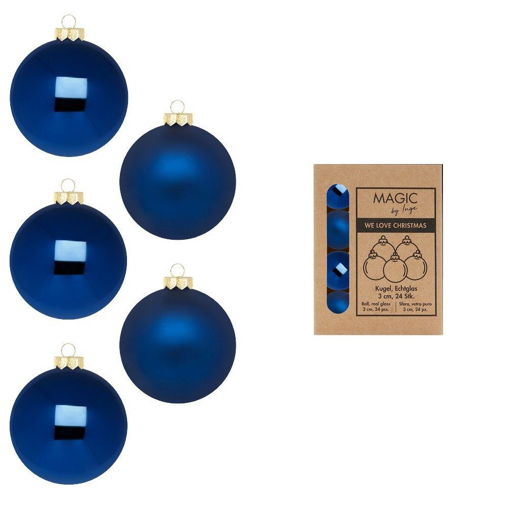 24 Inge Weihnachtsbaumkugel, Midnight Glas by Blue MAGIC 3cm Stück Weihnachtskugeln