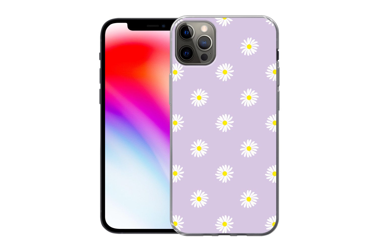 MuchoWow Handyhülle für Apple iPhone 13 Pro Max Gänseblümchen - Pastell - Weiß - Lila - Bl, Smartphone-Bumper, Print, Handy Schutzhülle Dünn