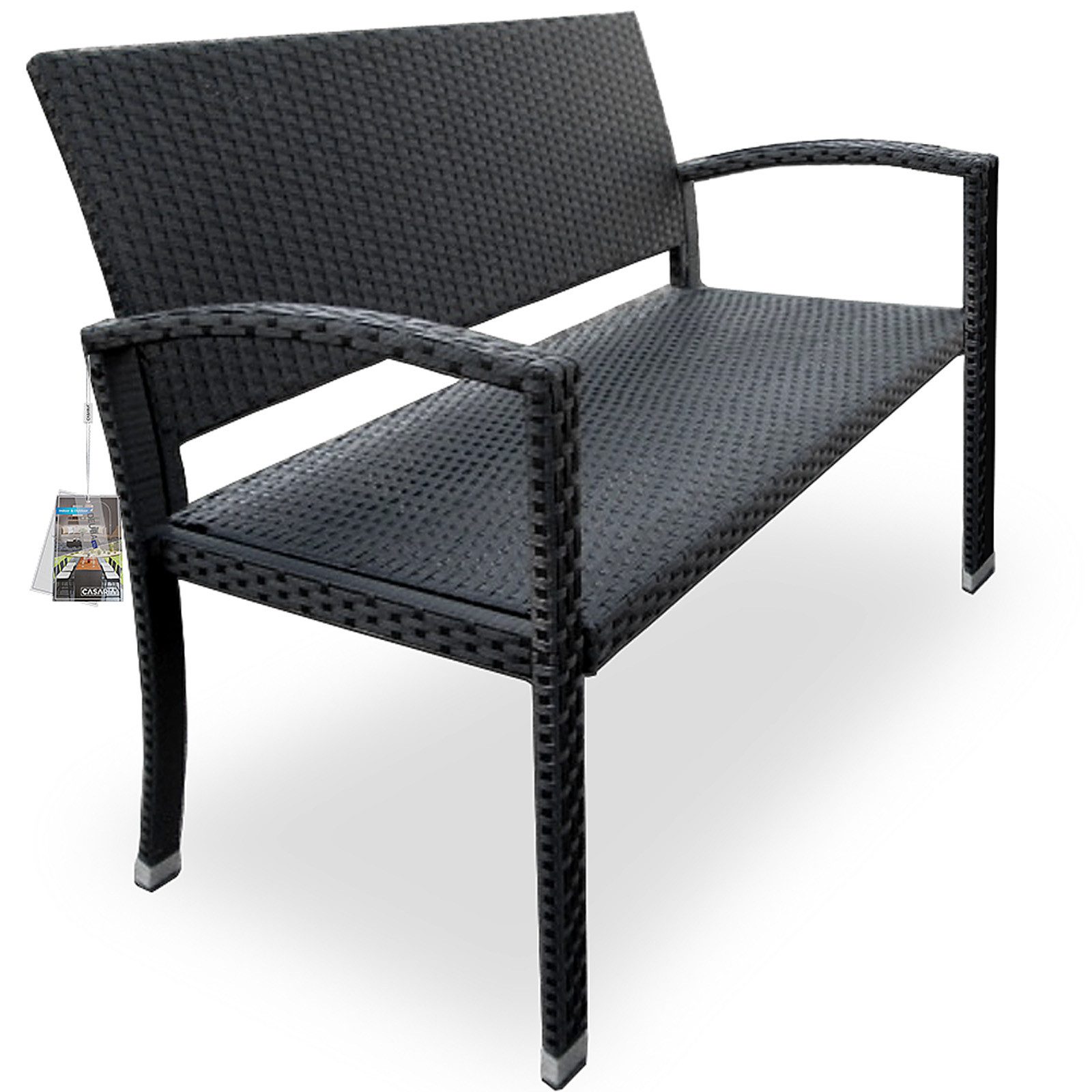 Casaria Gartenbank, Sitzbank Wetterfest 320kg Belastbar Garten Bank Polyrattan Schwarz