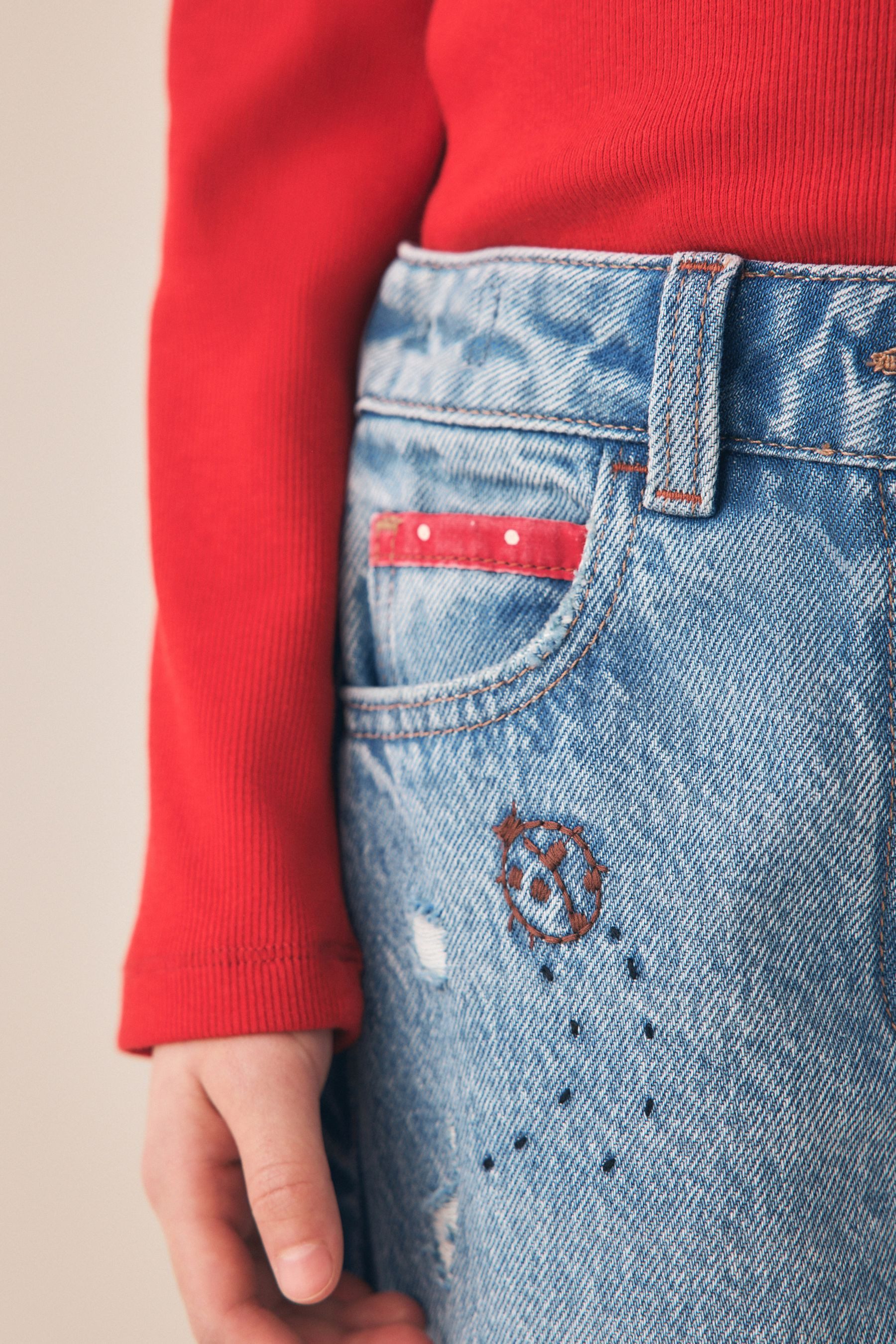 Next Weite Jeans Bestickter Jeans mit weitem Bein (1-tlg) – Bild 2 von 5