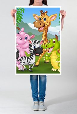 Sinus Art Poster Cartoon Zeichnung  Lustige Tiere im Dschungel 60x90cm Poster