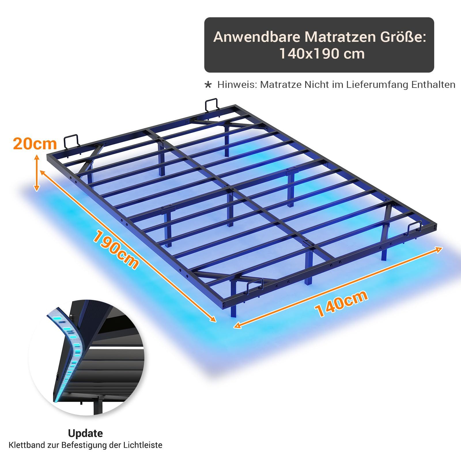 MSMASK Metallbett Schwebebett Bettgestell mit LED-Beleuchtung (Ohne Matratz günstig online kaufen