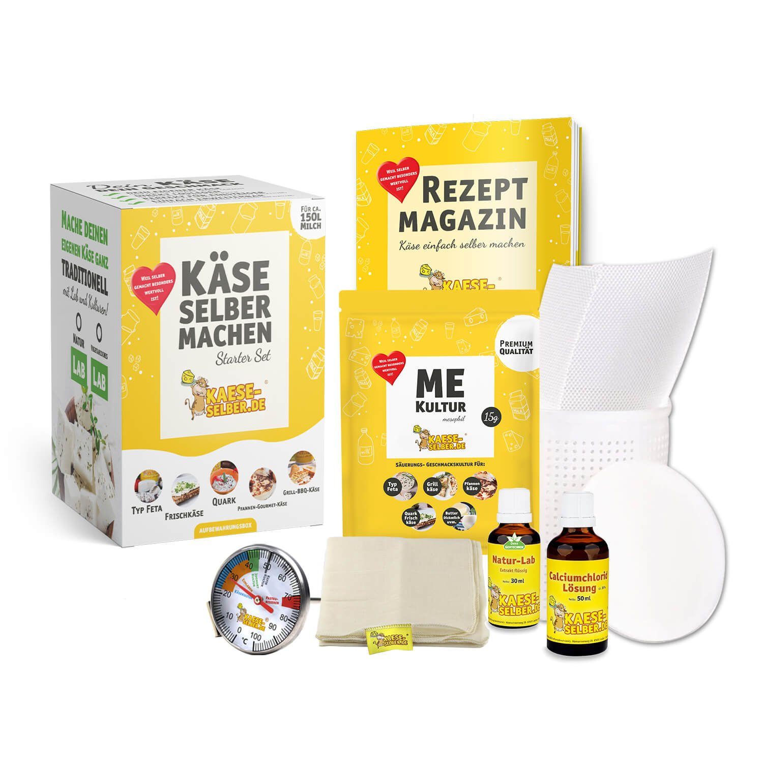 KAESE-SELBER.DE Zutaten-Set Käse selber Machen - Starter Set inkl. Rezeptmagazin + Videoanleitung