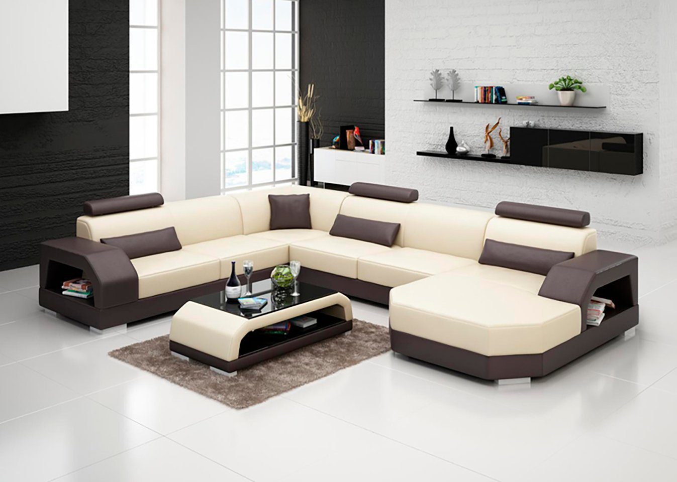 JVmoebel Ecksofa, Ledersofa Couch Wohnlandschaft Ecksofa Eck Design Modern Sofa