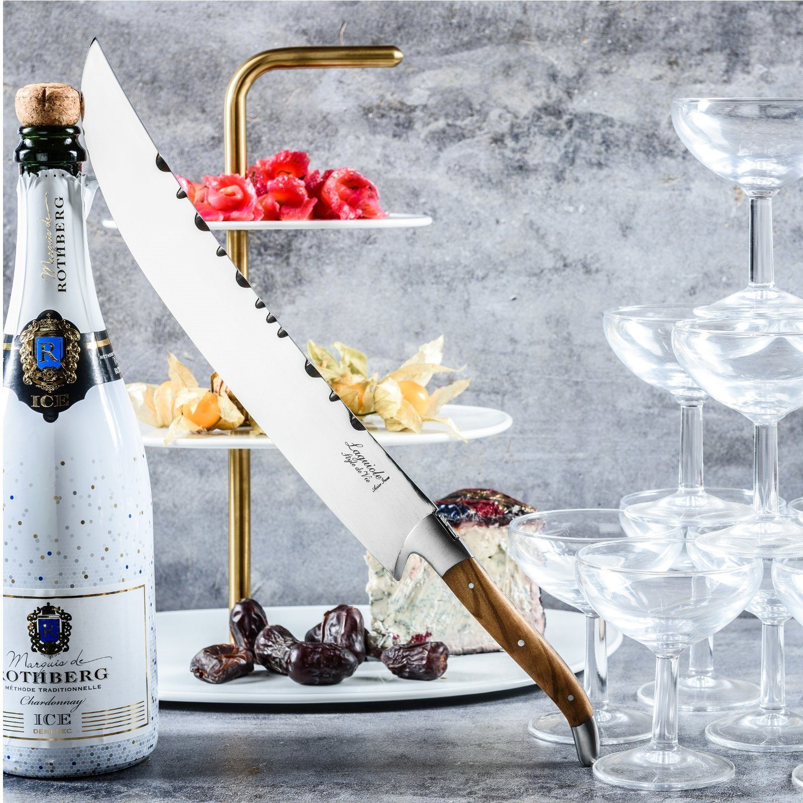 Vie Style Laguiole Vie Olivenholz Laguiole Messer-Set Luxury de Line, Champagnersäbel Style de