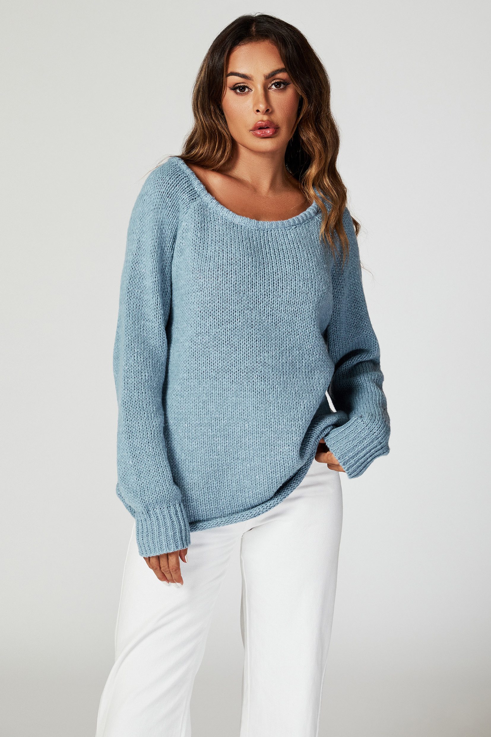 FS Collection Strickpullover Bequemes Pulloveroberteil Pullover-Top – Strickwaren (Einheitsgröße: UK 8–14 / EU 36–44, 6 Farben : Dunkelbeige, Beige, Hellblau, Magenta, Marineblau und Rosa) 60 % Acryl, 40 % Polyester